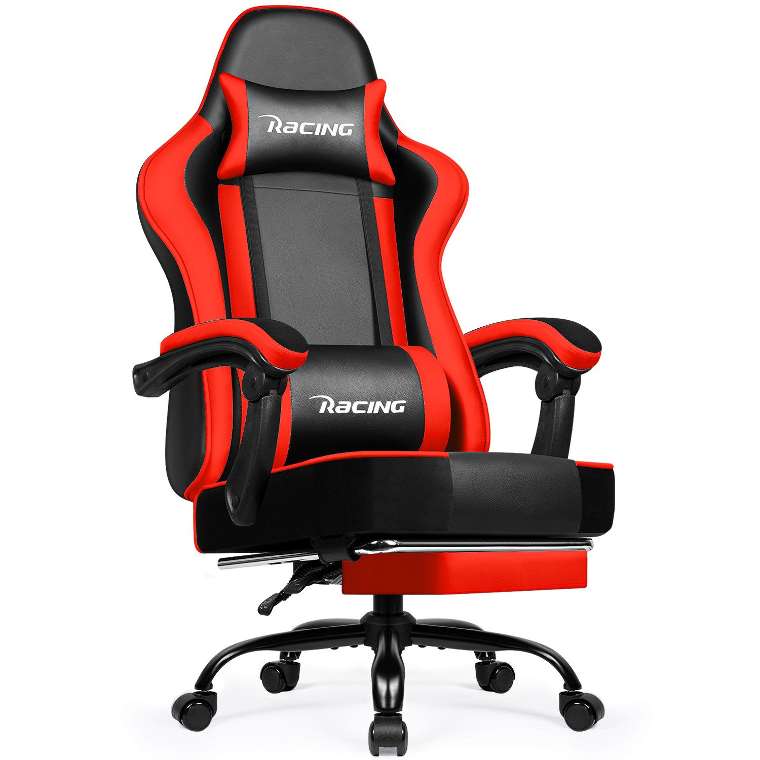 Homimaster Gaming-Stuhl Gaming Stuhl Ergonomischer Gaming Chair mit 170° Rückenlehne (Gaming Chair mit Fußstütze,Verstellbarem Lenden- & Kopfkissen), 10 cm höhenverstellbar, bis 150 kg Belastbarkeit