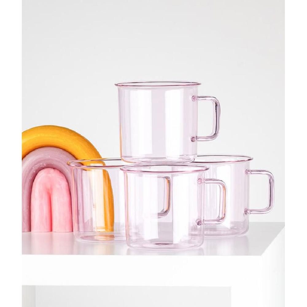 Muurla Tasse Teeglas Tasse Pink aus hitzebeständigem Glas (350ml)
