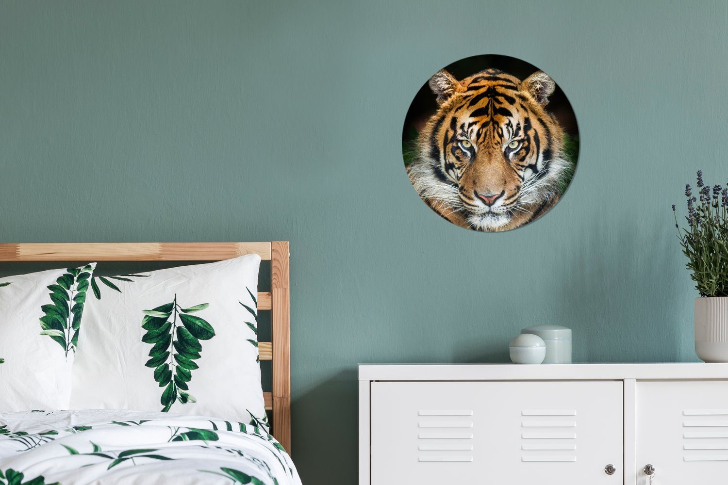 MuchoWow Gemälde Sumatra-Tiger Hintergrund, Wohnzimmer, Wanddekoration Forex, einem schwarzen cm (1 Kreis Rundes vor St), 30x30 Wandbild