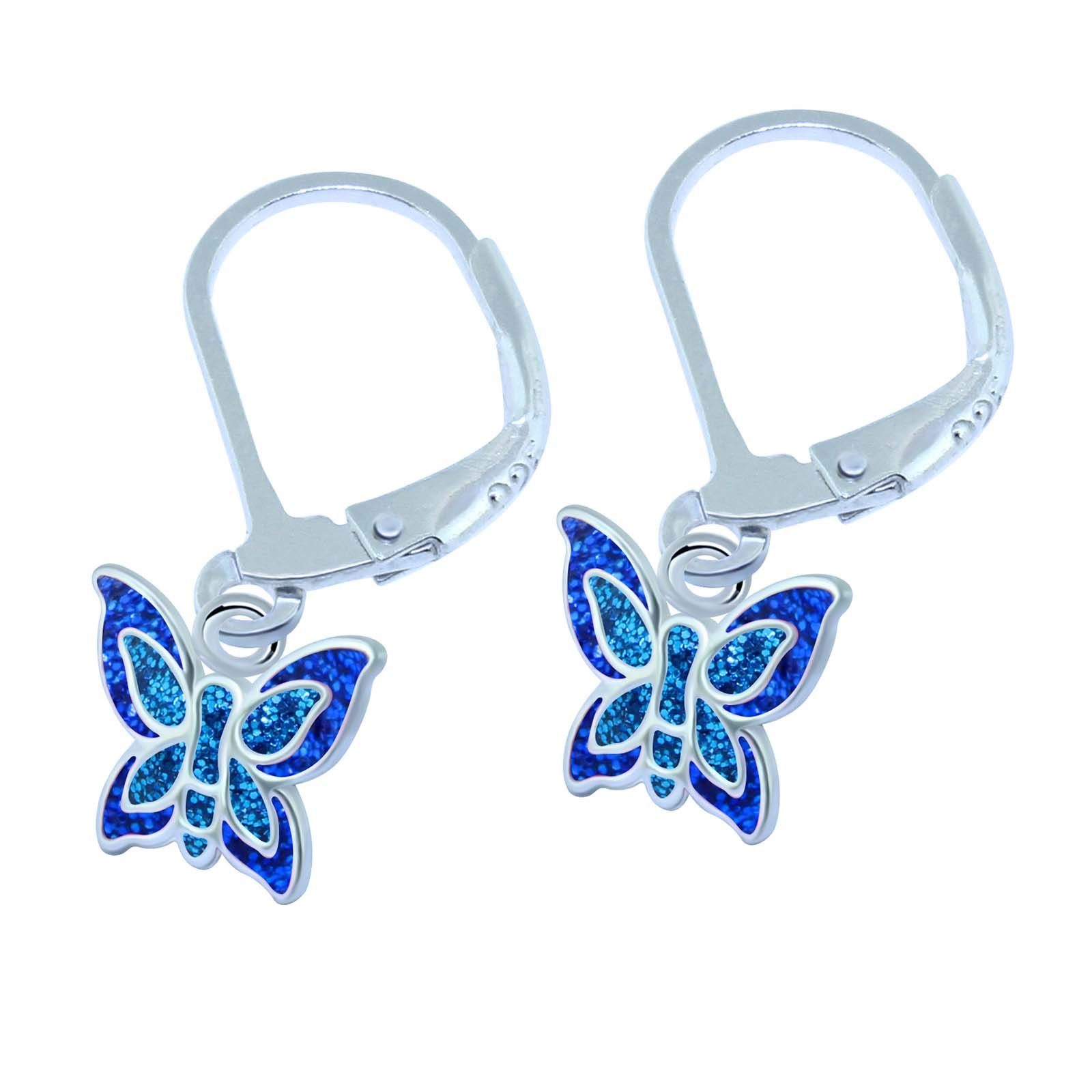 schmuck23 Paar Ohrhänger Kinder Ohrringe Schmetterling 925 Silber, Kinderschmuck, Mädchen, Geschenk, Creolen Blau-Blau