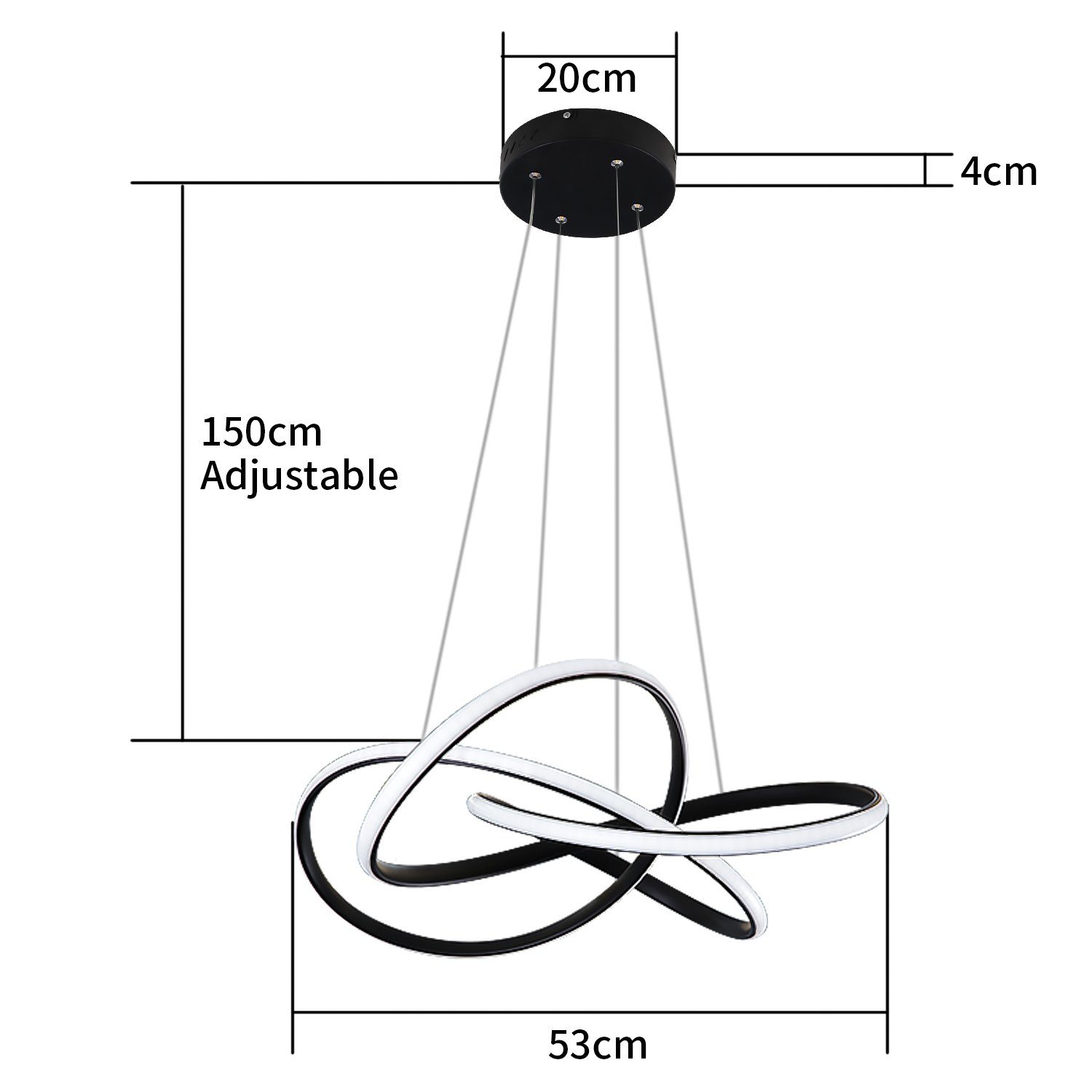 ZMH LED Pendelleuchte Höhenverstellbar 62W Ring Kronleuchter Fernbedienung Schlafzimmer, LED fest integriert, 3000-6500k, Ø62cm Ringe Kronleuchter Pendant Lamp  – Bild 5 von 5