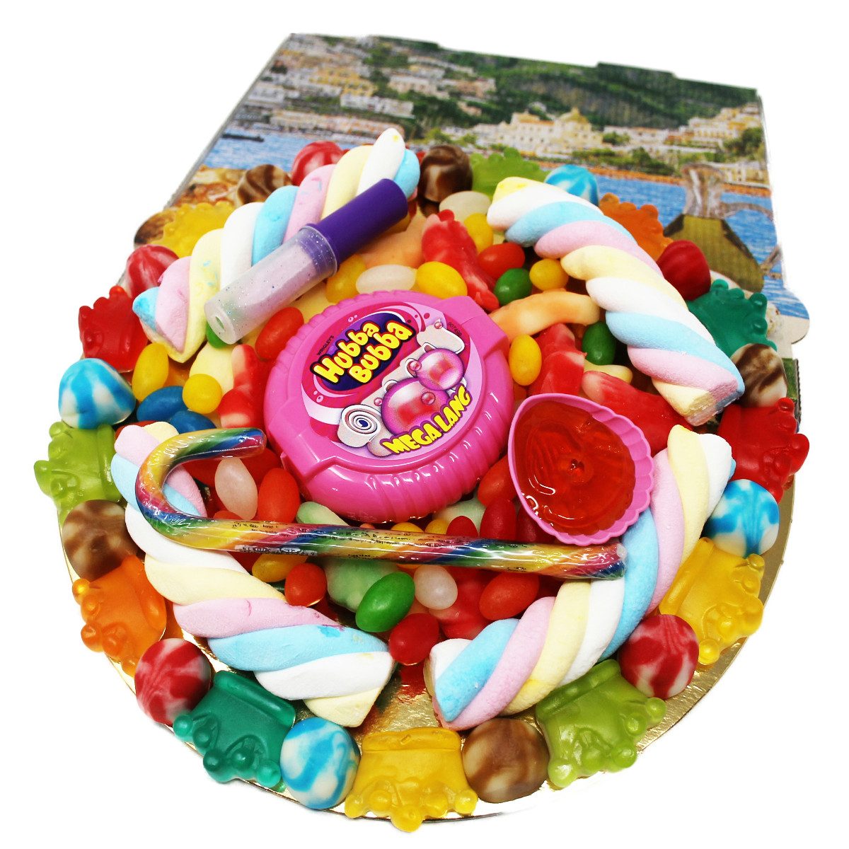 Fruchtgummi Bären & Co. Süßigkeit, Fruchtgummi süße Einschulungspizza für Girly im Pizzakarton 500g