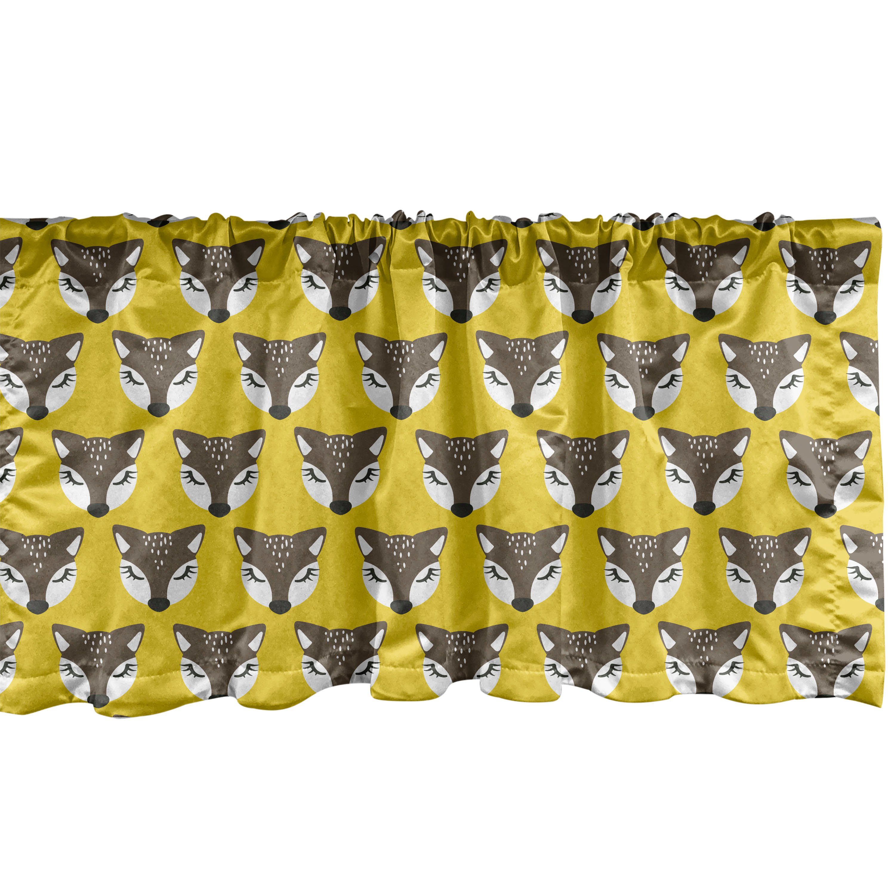 Scheibengardine Vorhang Volant für Küche Schlafzimmer Dekor mit Stangentasche, Abakuhaus, Microfaser, Tierdruck Cartoon Fox Heads