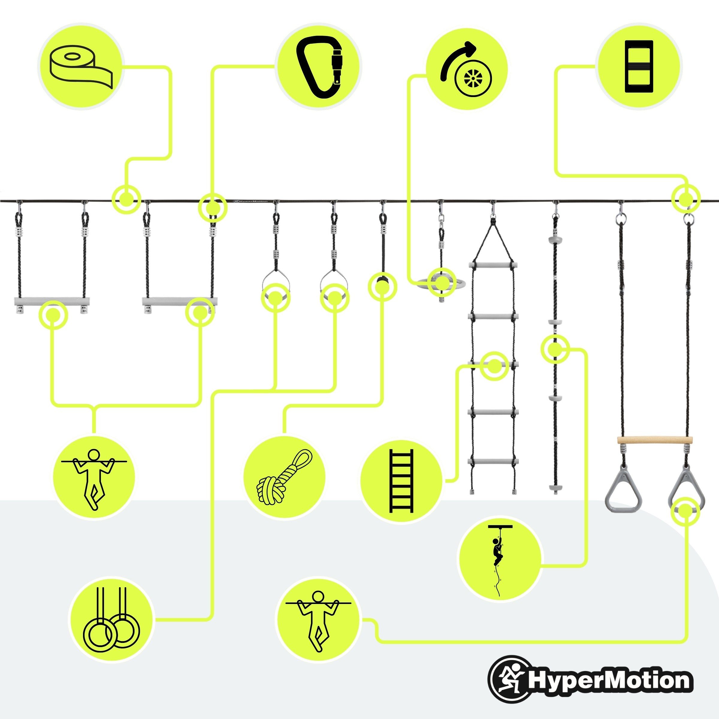 HyperMotion Slackline Ninja Slackline Parcours für Kinder – Mit 9 Hindernissen & Tasche