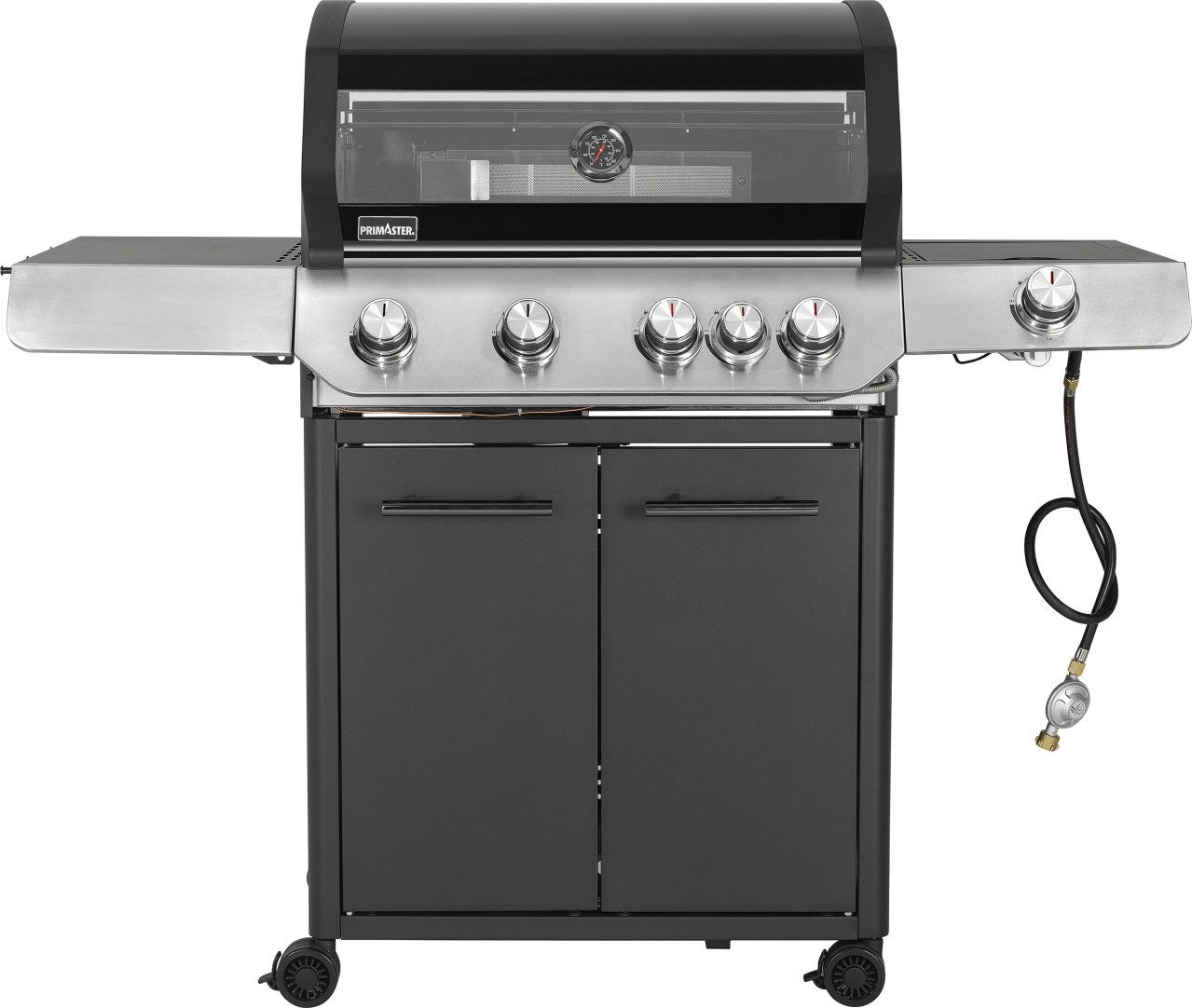 Primaster Gasgrill Primaster Gasgrill Cody Powerzone &, Deckelthermometer Heckbrenner mit Rollen Seitenbrenner