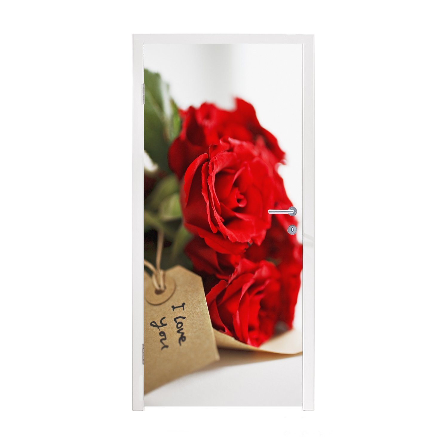 MuchoWow Türtapete Rote Rosen auf weißem Hintergrund zum Valentinstag, Matt, bedruckt, (1 St), Fototapete für Tür, Türaufkleber, 75x205 cm