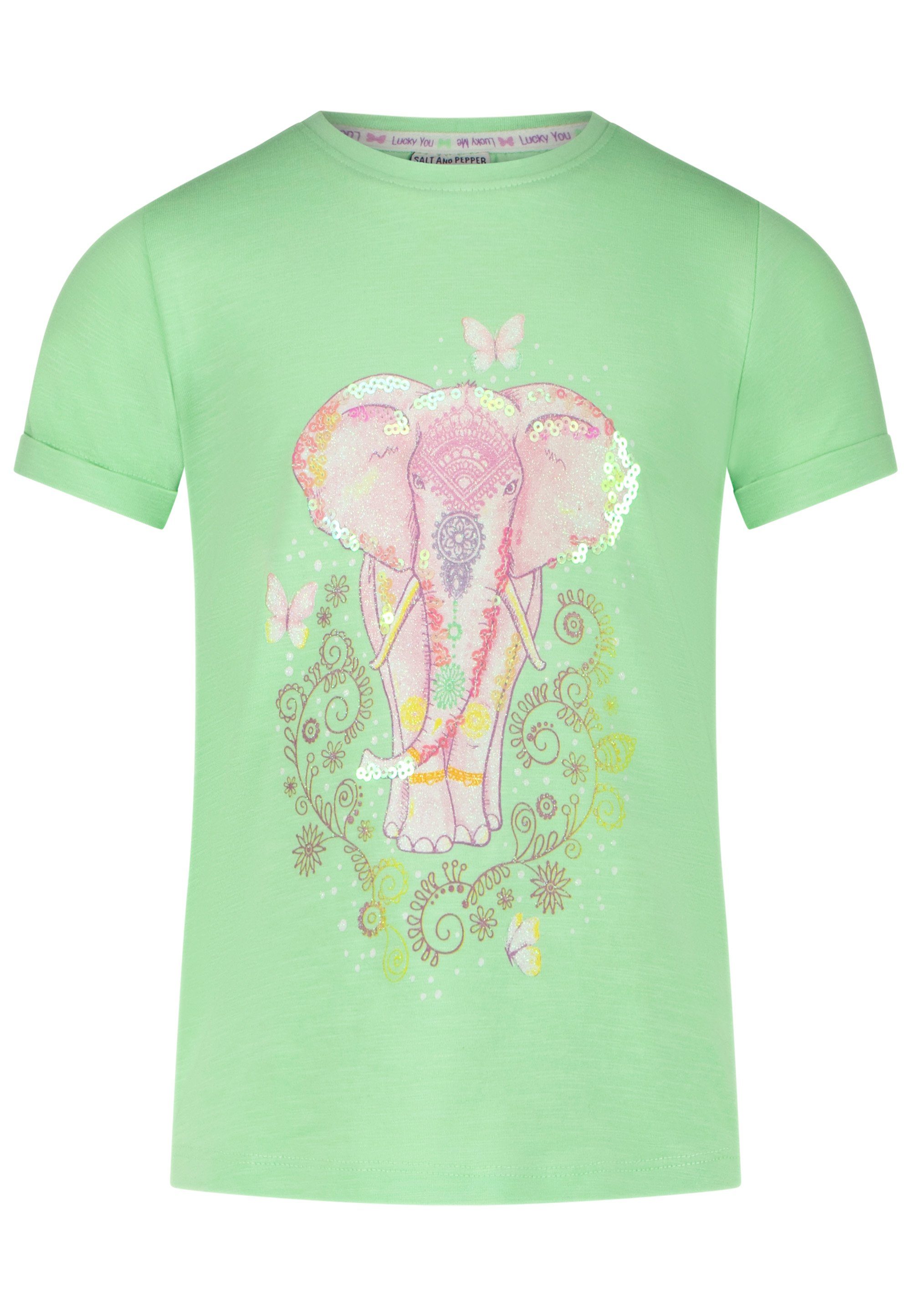 AND Bird (2-tlg) Druckmotiven detaillierten mit lila-grün PEPPER SALT Elefant T-Shirt