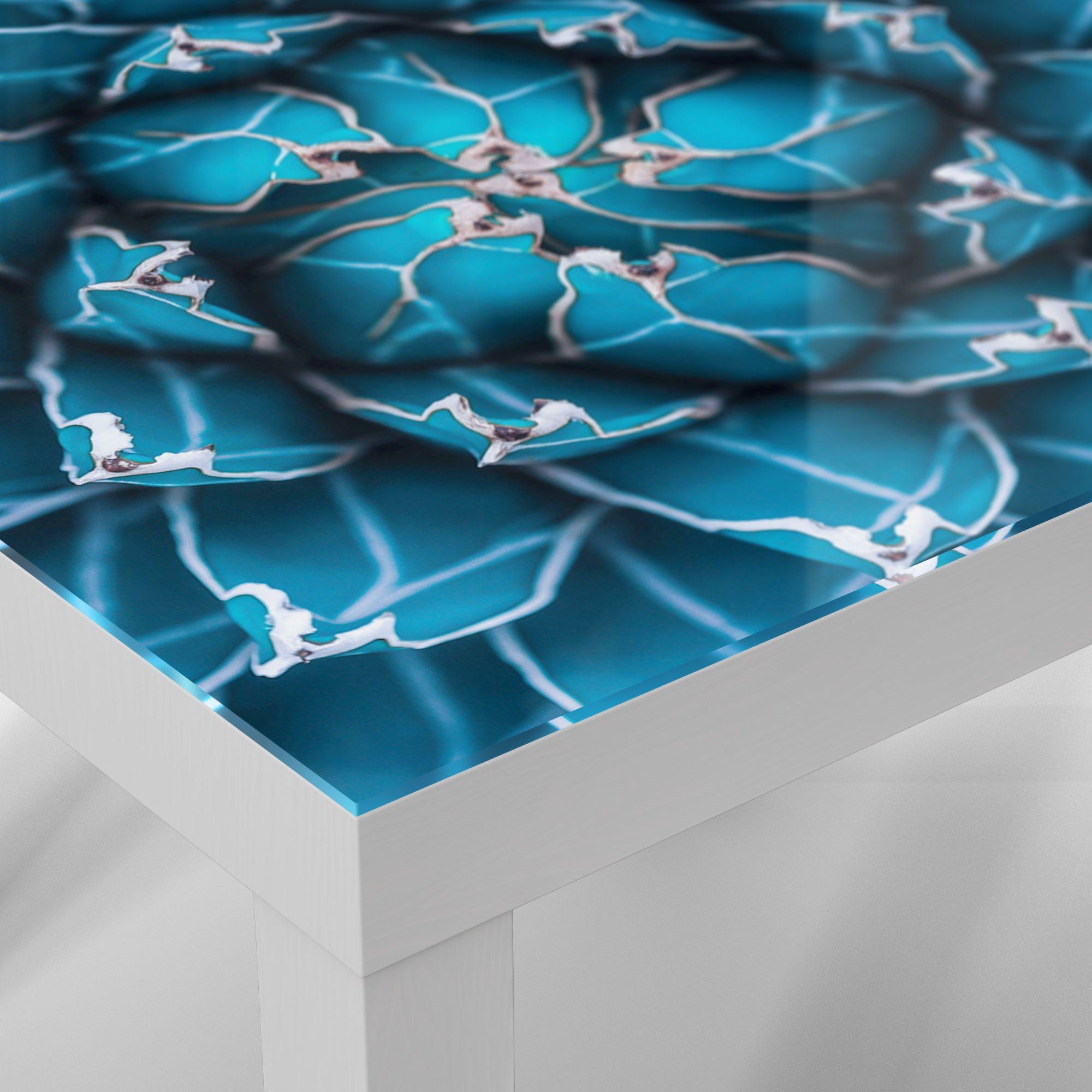 Glas einer Glastisch DEQORI 'Detailansicht Agave', modern Couchtisch Weiß Beistelltisch
