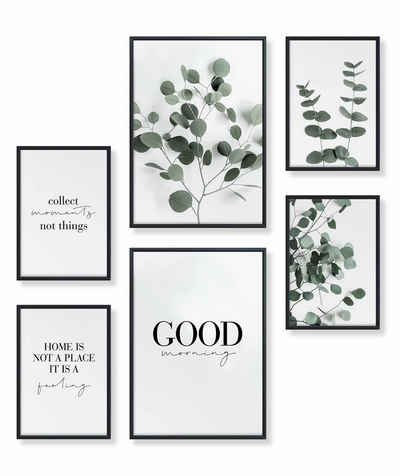 Heimlich Poster Set als Wohnzimmer Deko, Bilder DINA3 & DINA4, Grün Blatt Eucalyptus, Sprüche&Texte