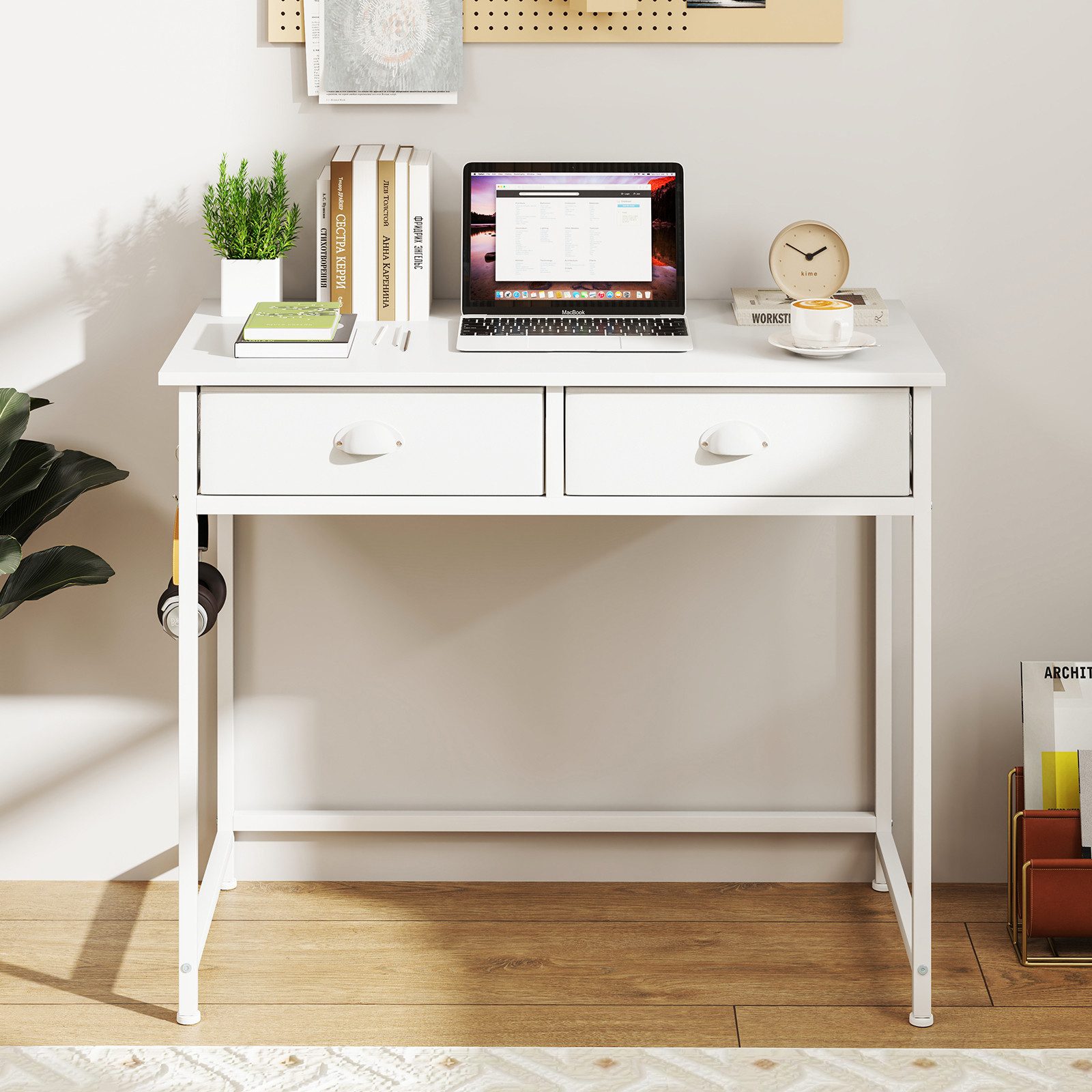 COSTWAY Schreibtisch (1-St), Computertisch mit 2 Schublade, Bürotisch, Arbe günstig online kaufen