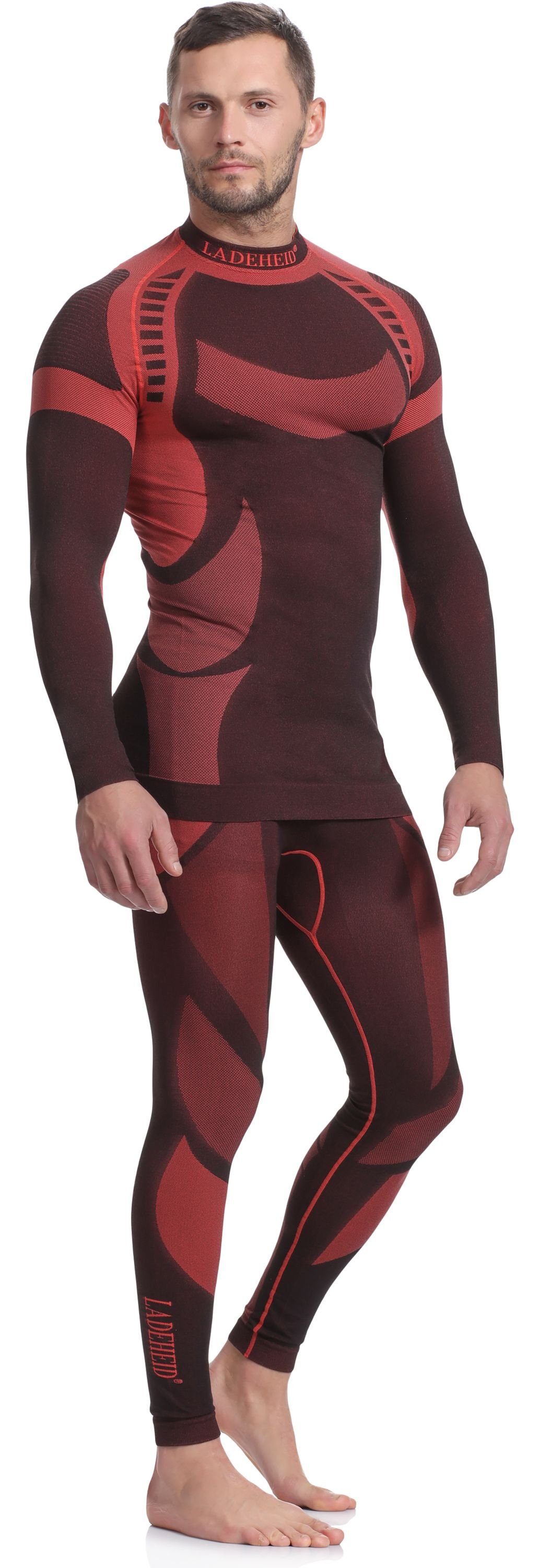 Funktionsunterwäsche Shirt langarm (Set, Schwarz/Rot Thermoaktiv Funktionsunterhemd Herren Unterhose mit Funktionsunterhose) Ladeheid Set