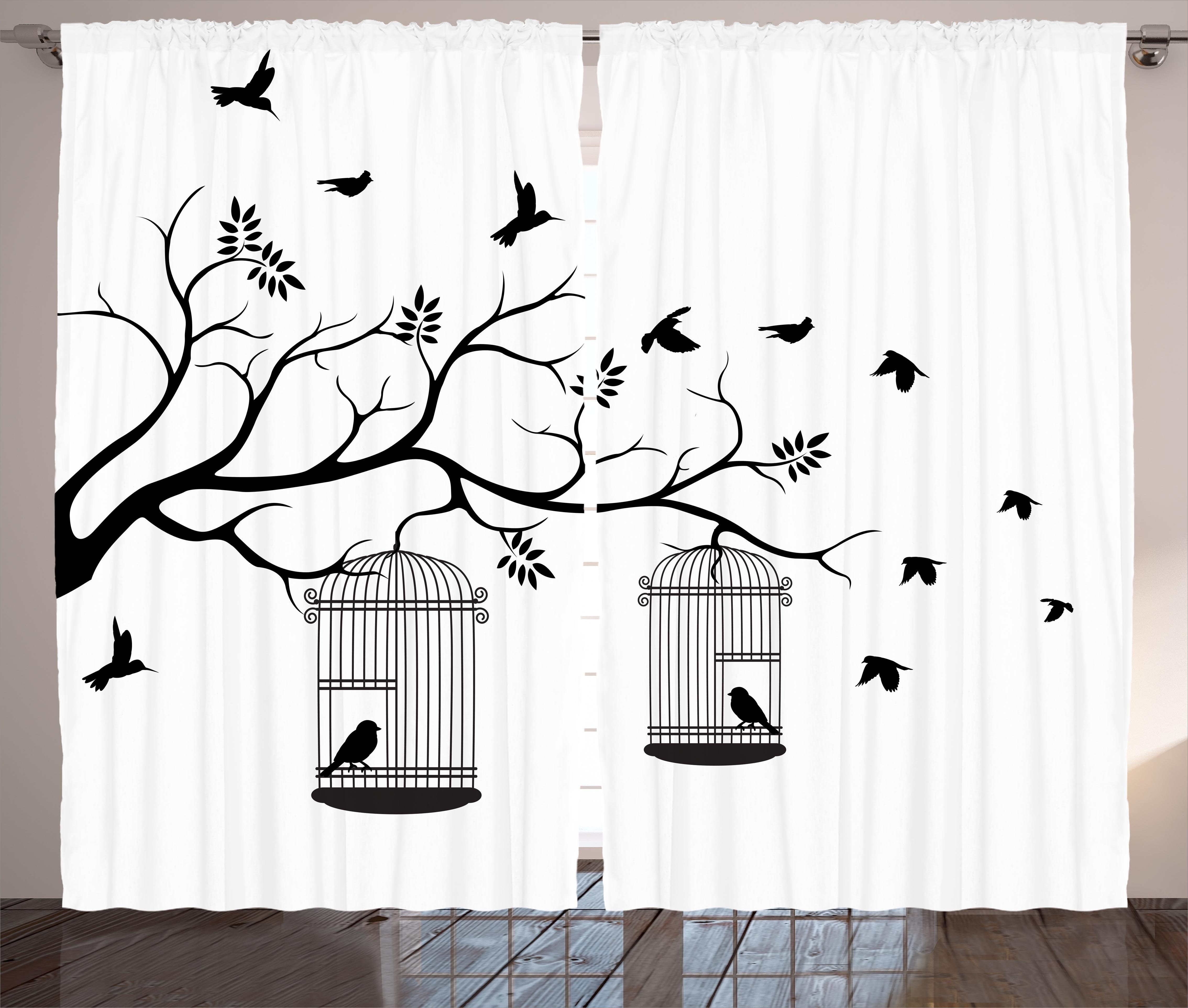 Gardine Schlafzimmer Kräuselband Vorhang mit Schlaufen und Haken, Abakuhaus, Romantisch Vögel fliegen nach Cages