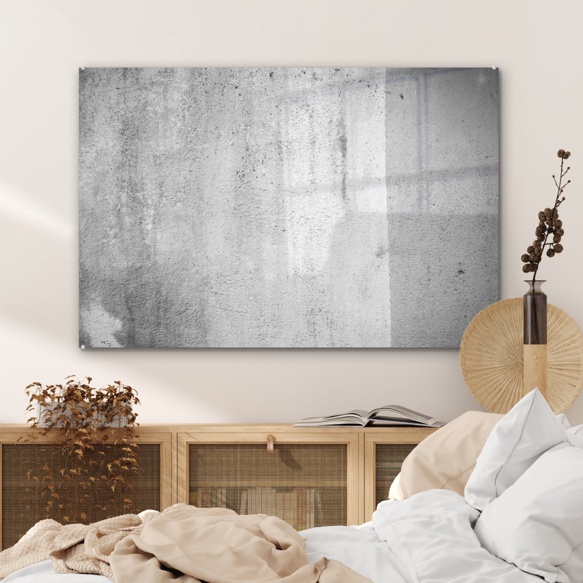 (1 & Wohnzimmer mit MuchoWow St), - weiß, Acrylglasbilder Farbunterschied Acrylglasbild schwarz Schlafzimmer Betonstruktur und