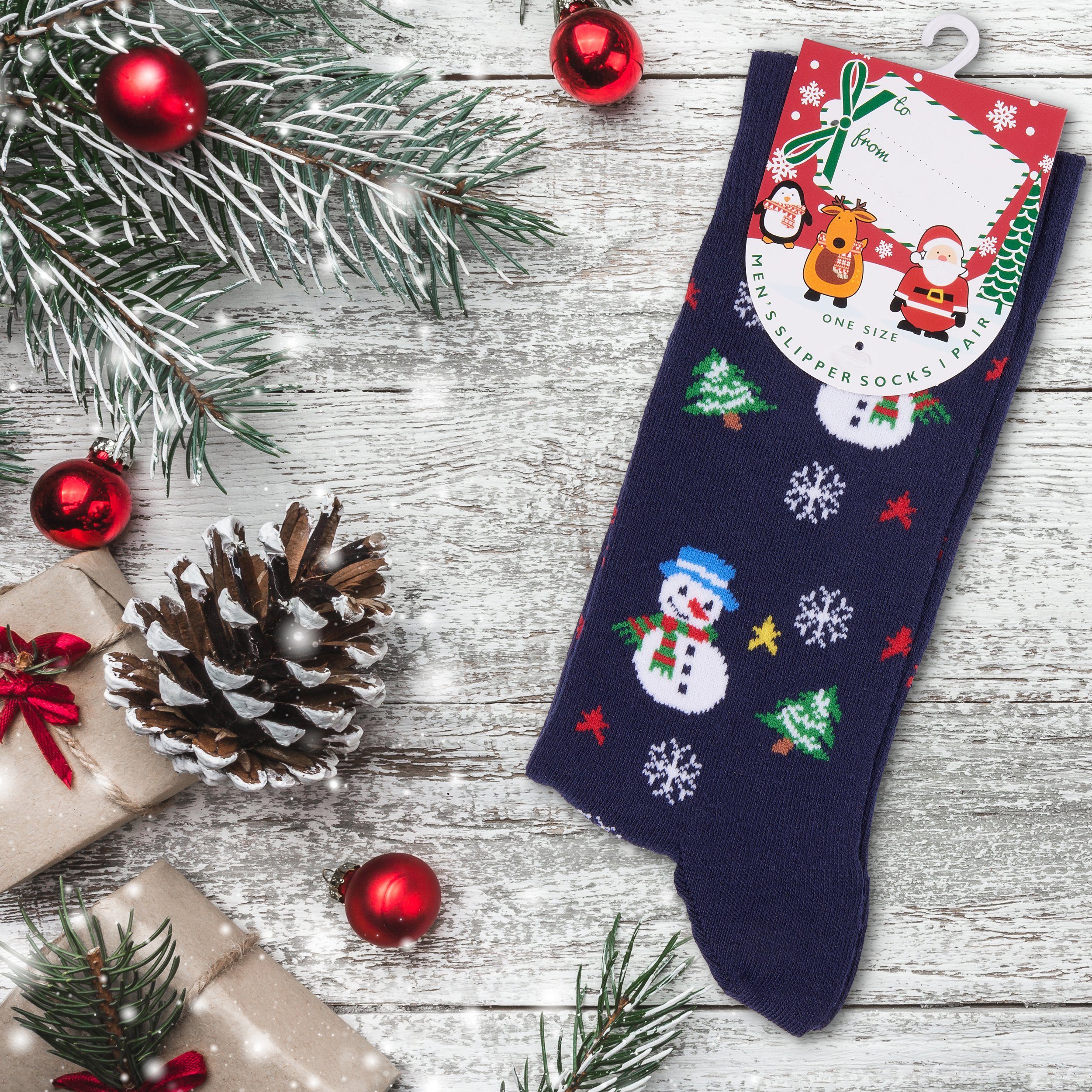 BRUBAKER Socken Weihnachtssocken für Damen und Herren (3-Paar, Wintersocken) Festliche Weihnachtsmotive - Baumwolle Socken Weihnachten - Unisex