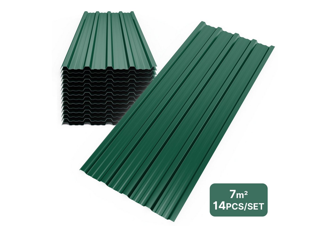 Mondeer Wellplatte Dachplatten(14-tlg), 0,25 mm, (Metall Trapezblech, 14-St), Wellblechplatten für Dach, 7m², 110*46cm, Grün