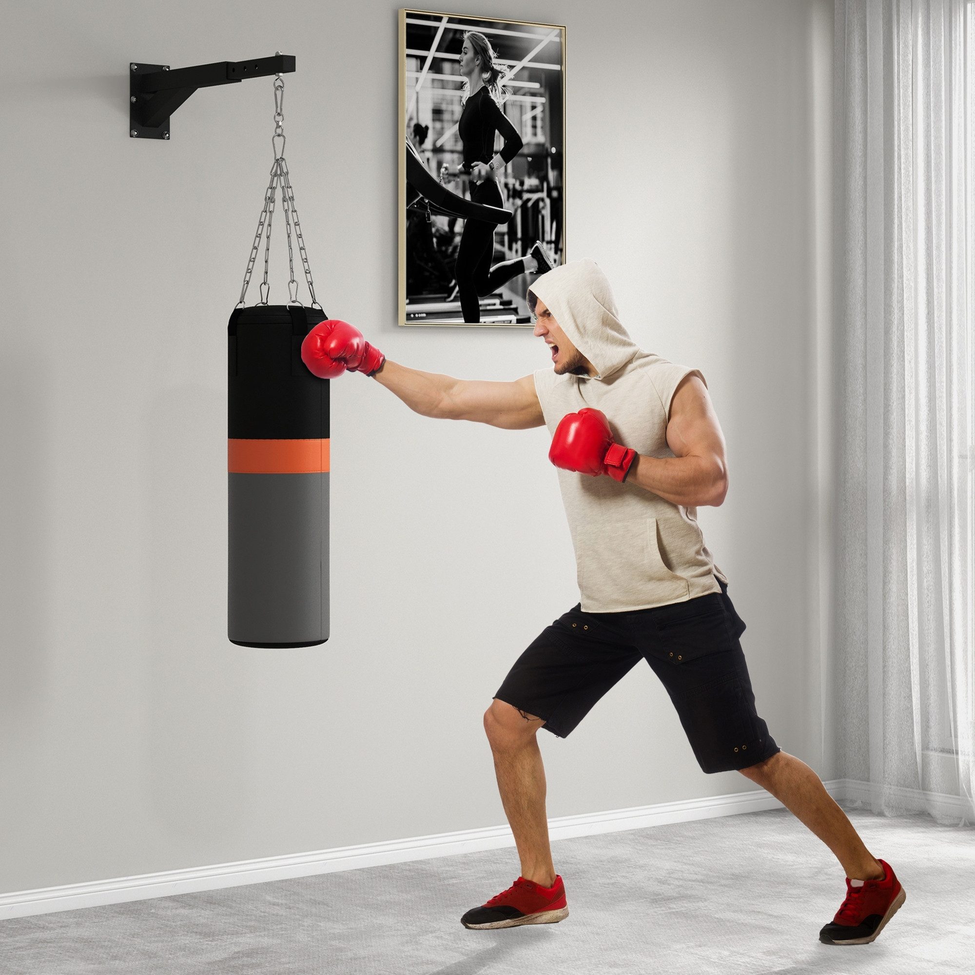 SPORTNOW Boxsackhalterung Boxsack Wandhalterung Ständer einstellbar Stahl, (bis 26 Zoll, Boxsack Ständer, 1-tlg., Boxsack Wandhalterung, für Punch Bag, Sandsack, Schwarz)