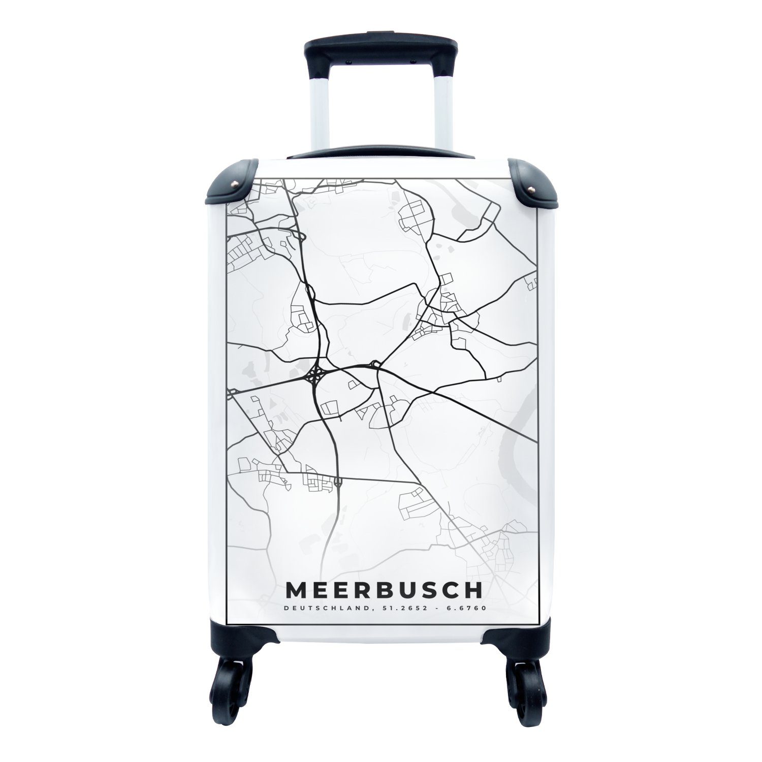 MuchoWow Handgepäckkoffer Meerbusch - für Reisetasche Trolley, Stadtplan, Karte Ferien, 4 rollen, Handgepäck Rollen, Reisekoffer mit 