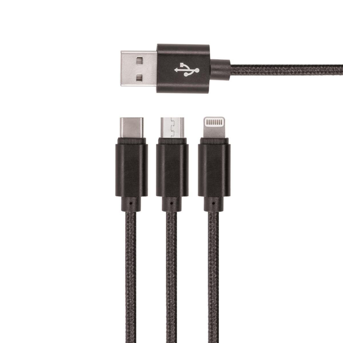 Setty KN3W1 USB-Kabel, USB Typ A • USB-C • Micro-USB, USB Typ A (100 cm), 3-in-1-Kabel mit mehreren Anschlüssen