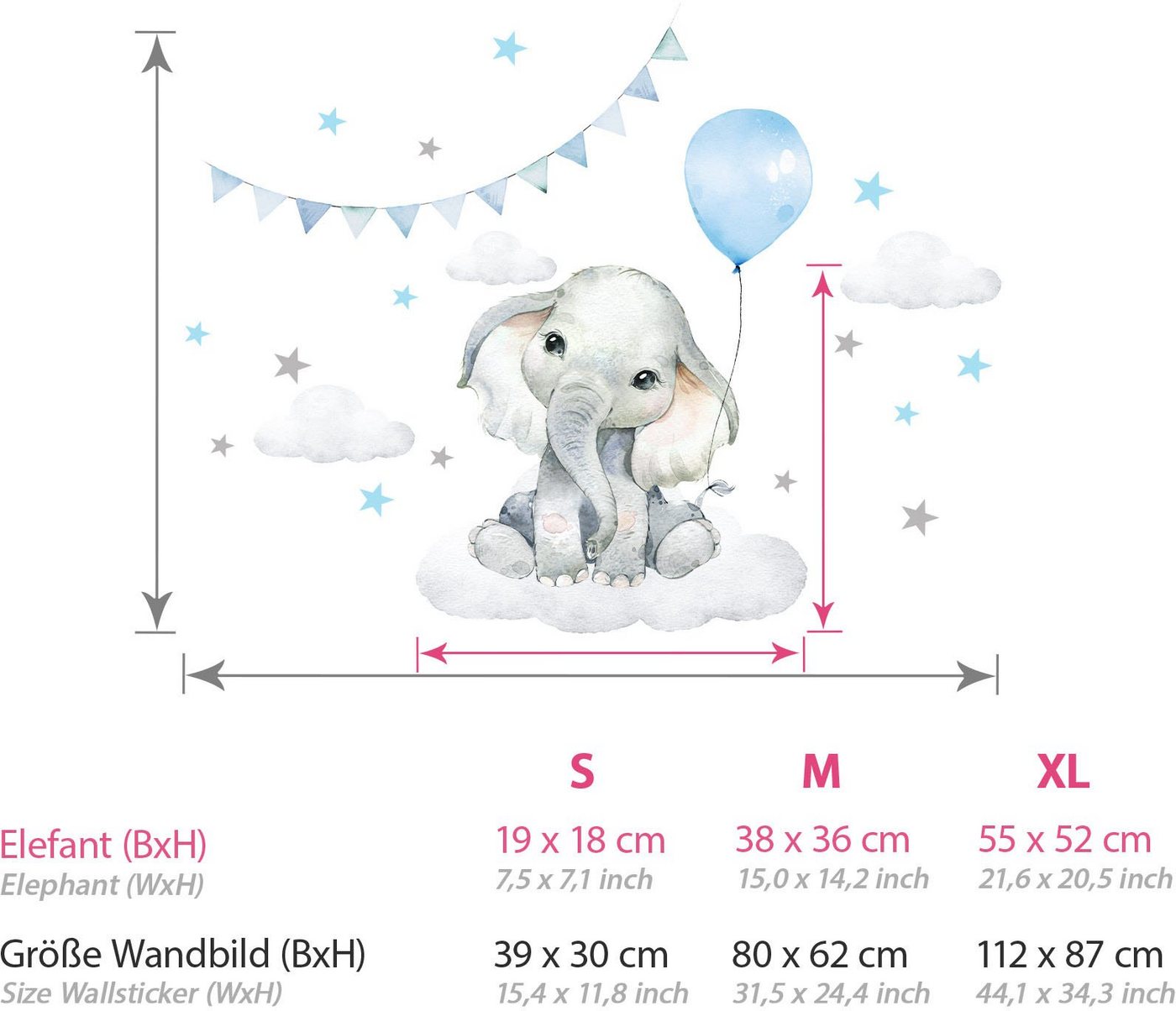little DECO Wandtattoo »Little Deco Wandtattoo Elefant mit Luftballon blau & Sterne«-HomeTrends