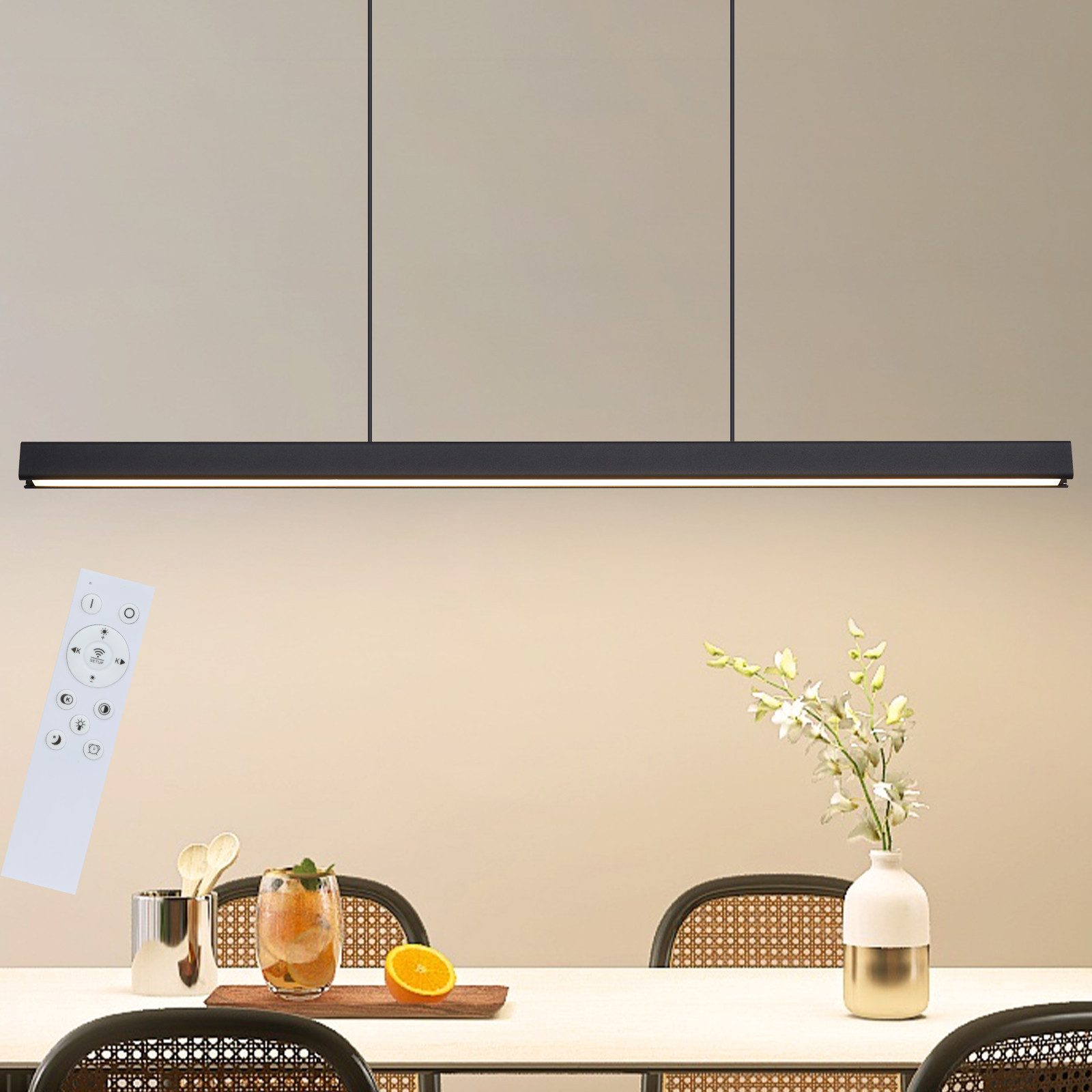 Nettlife LED Pendelleuchte Modern Schwarz Fernbedienung 108/148.5 cm 37/50W Hängelampe Esszimmer, LED fest integriert, Dimmbar, Esstisch Pendellampe für Küche Bar Wohnzimmer Schlafzimmer Büro