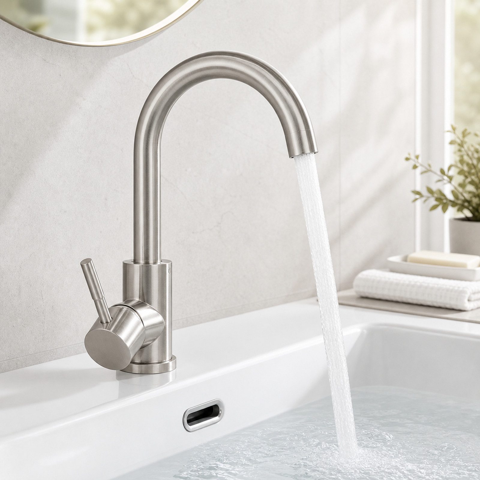 Ledklang Waschtischarmatur Kaltwasserhahn Schwarz/Silber Hochdruck Mischbatterie für Waschbecken (1-St., Mischbatterie) Edelstahl Optik für Bad Küche einfache Montage