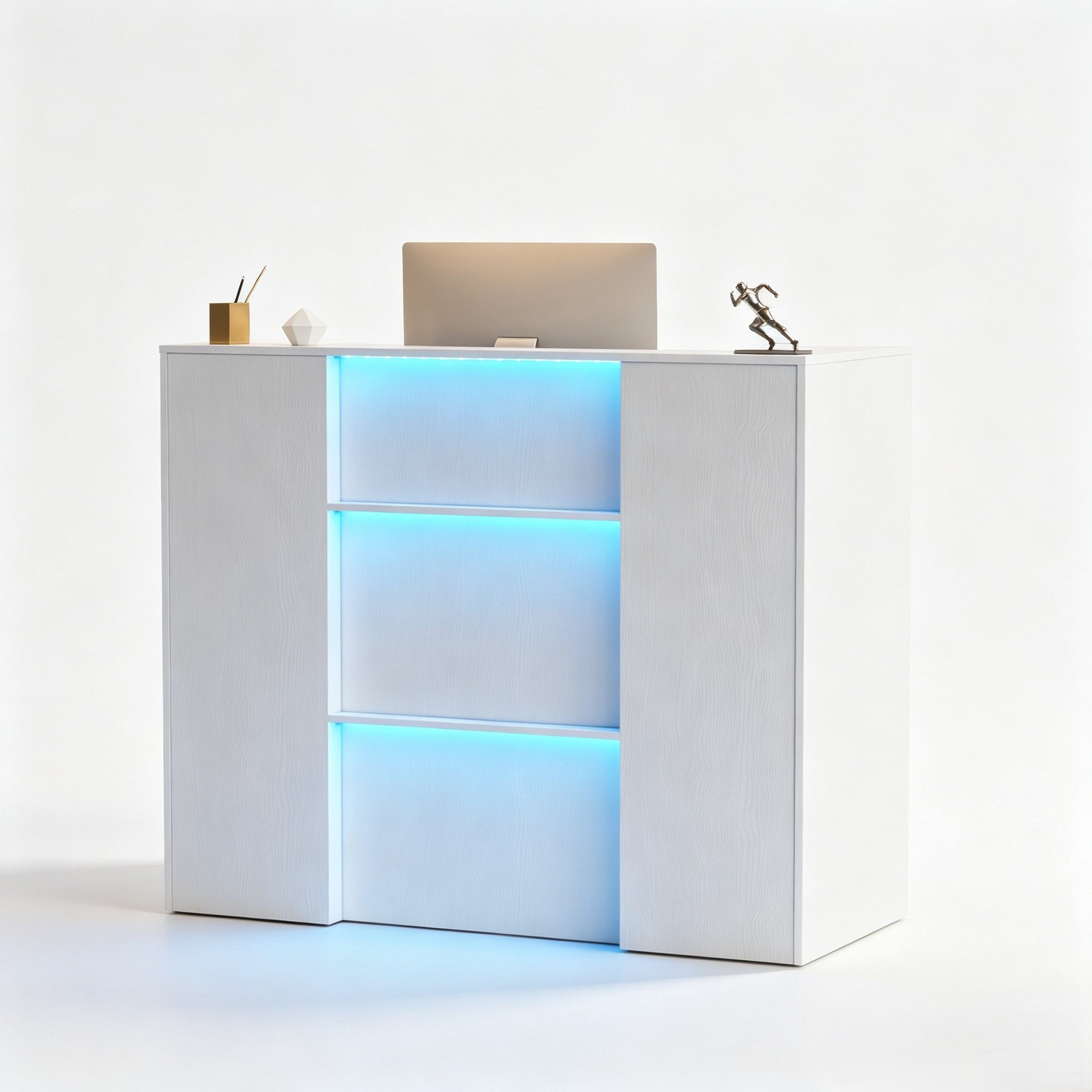 PEALOV Empfangstheke mit RGB-LED-Beleuchtung, Verkaufstheke mit Stauraum, 120x50x100cm (1-St), Vielseitige Rezeptionstheke für Büro, Salon, Geschäft und Café – Bild 3 von 5