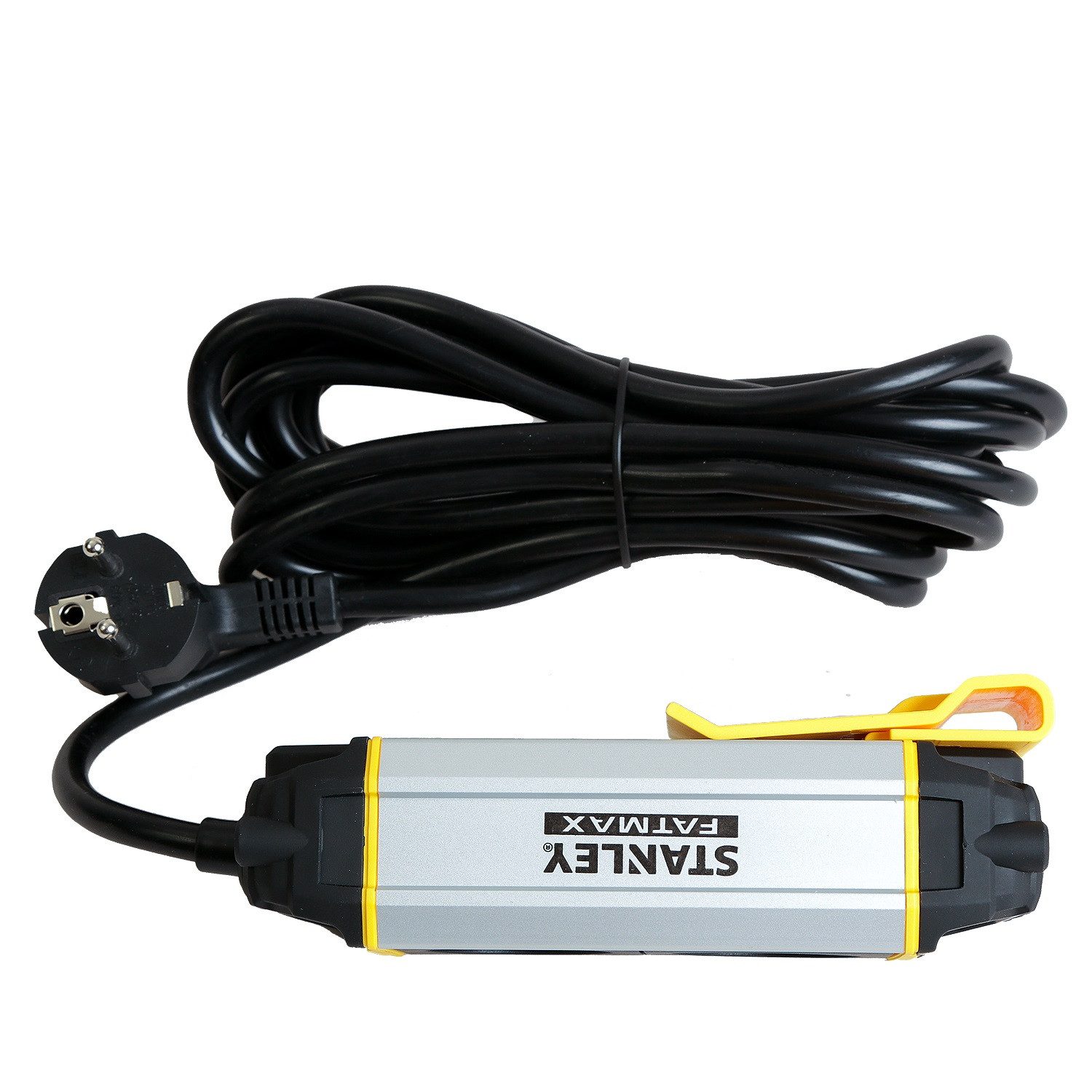 STANLEY 5m ALU Mehrfachstecker 2-Fach mit Clip Mehrfachsteckdose (Schutzkontaktstecker), 5m Steckdosenleiste IP20 Halteclip Mehrfachsteckdose Steckerleiste – Bild 5 von 5