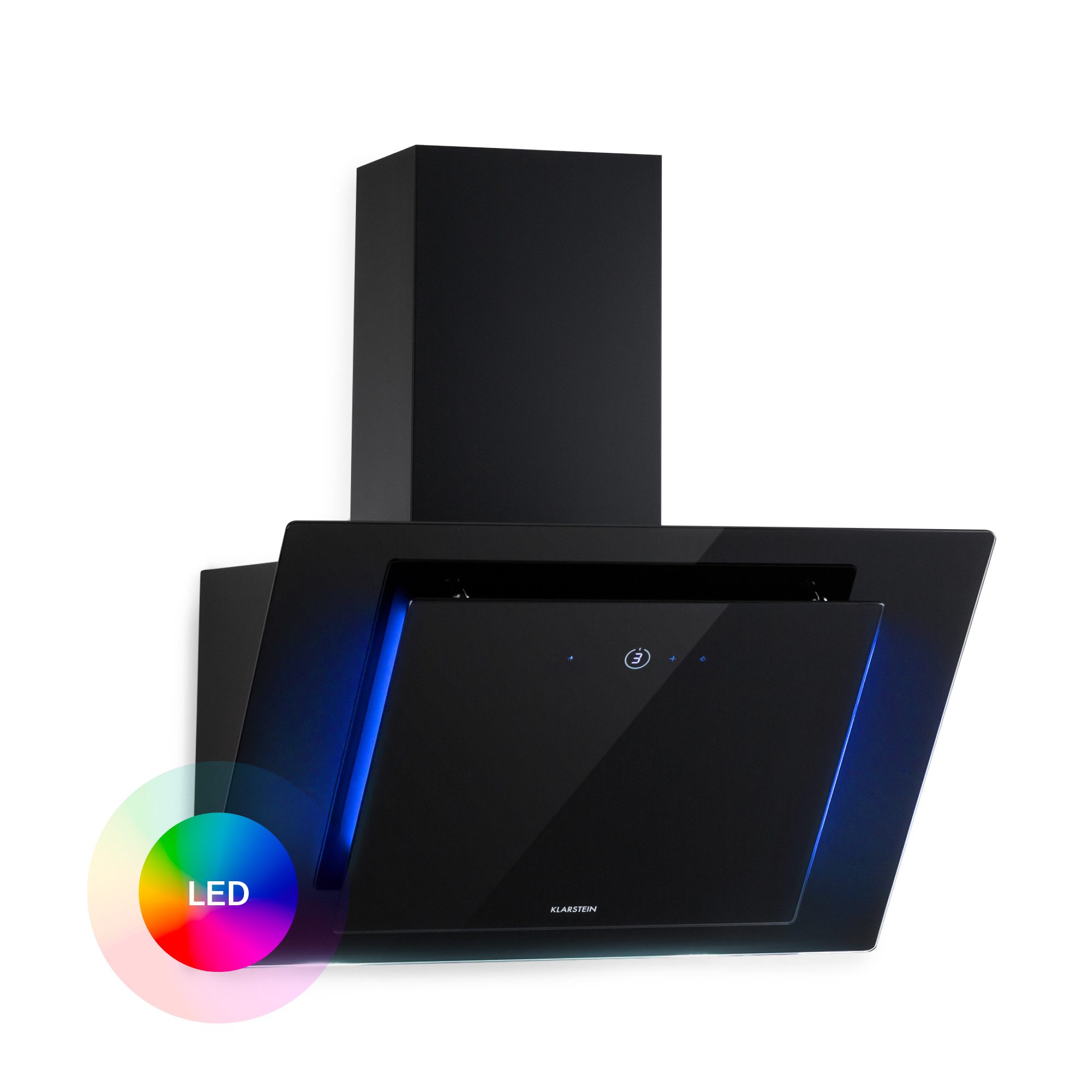 Klarstein Deckenhaube Eleonora 60 Serie Eleonora 60 Dunstabzugshaube 60 cm 426 m³/h Touch RGB Ambiente A++ Eleonora 60, Abzugshaube mit Glasfront Panel & RGB-Ambiente-Licht