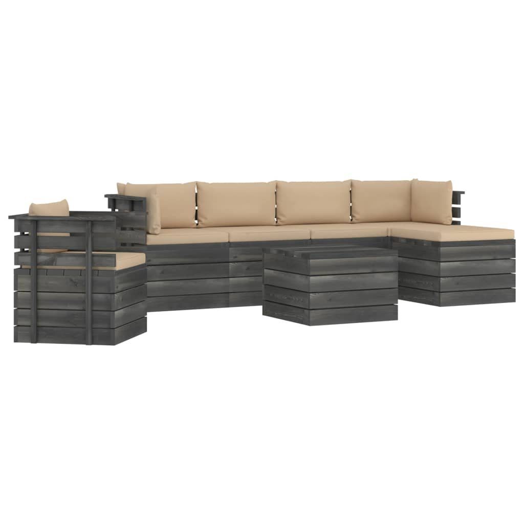 Kiefernholz, mit aus Gartenlounge-Set Paletten vidaXL Garten-Sofagarnitur Beige Kissen 7-tlg. (7-tlg)