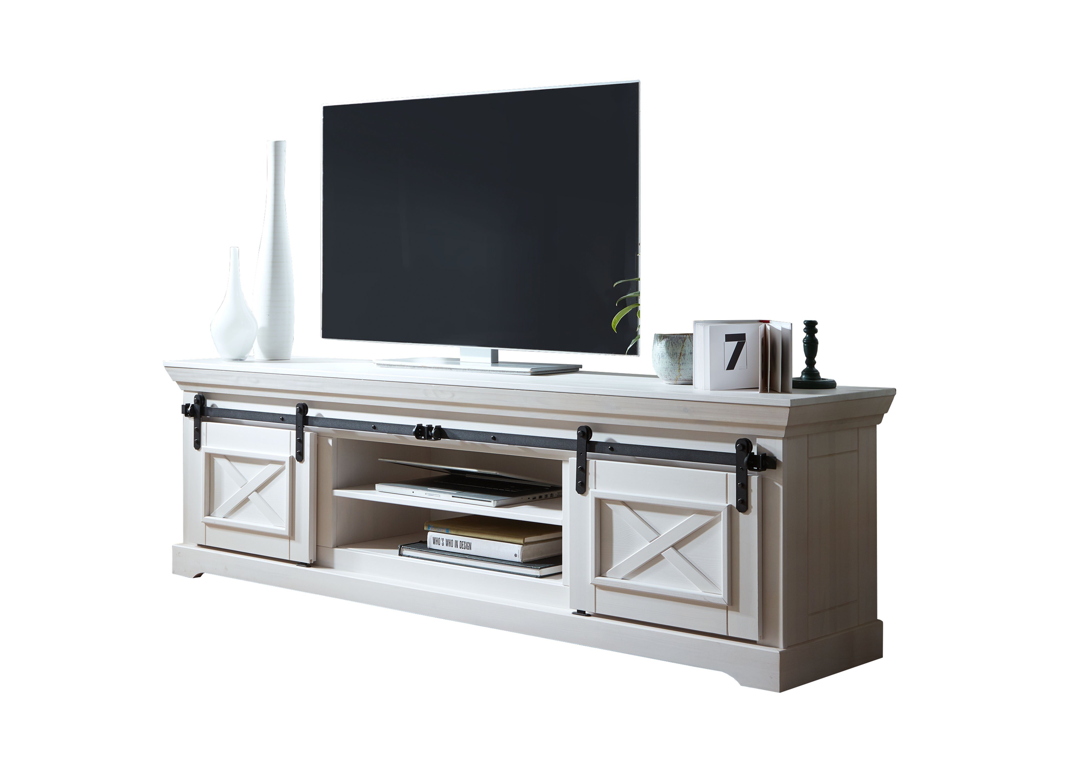 Woodroom TV-Schrank Maribo Kiefer massiv weiß, BxHxT cm 189x57x40