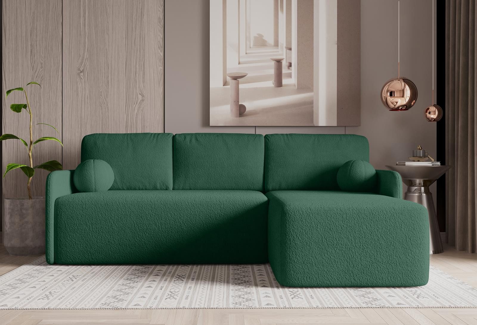 Compleo Ecksofa klein boucle, Eckcouch mit Schlaffunktion MODERNA Universell