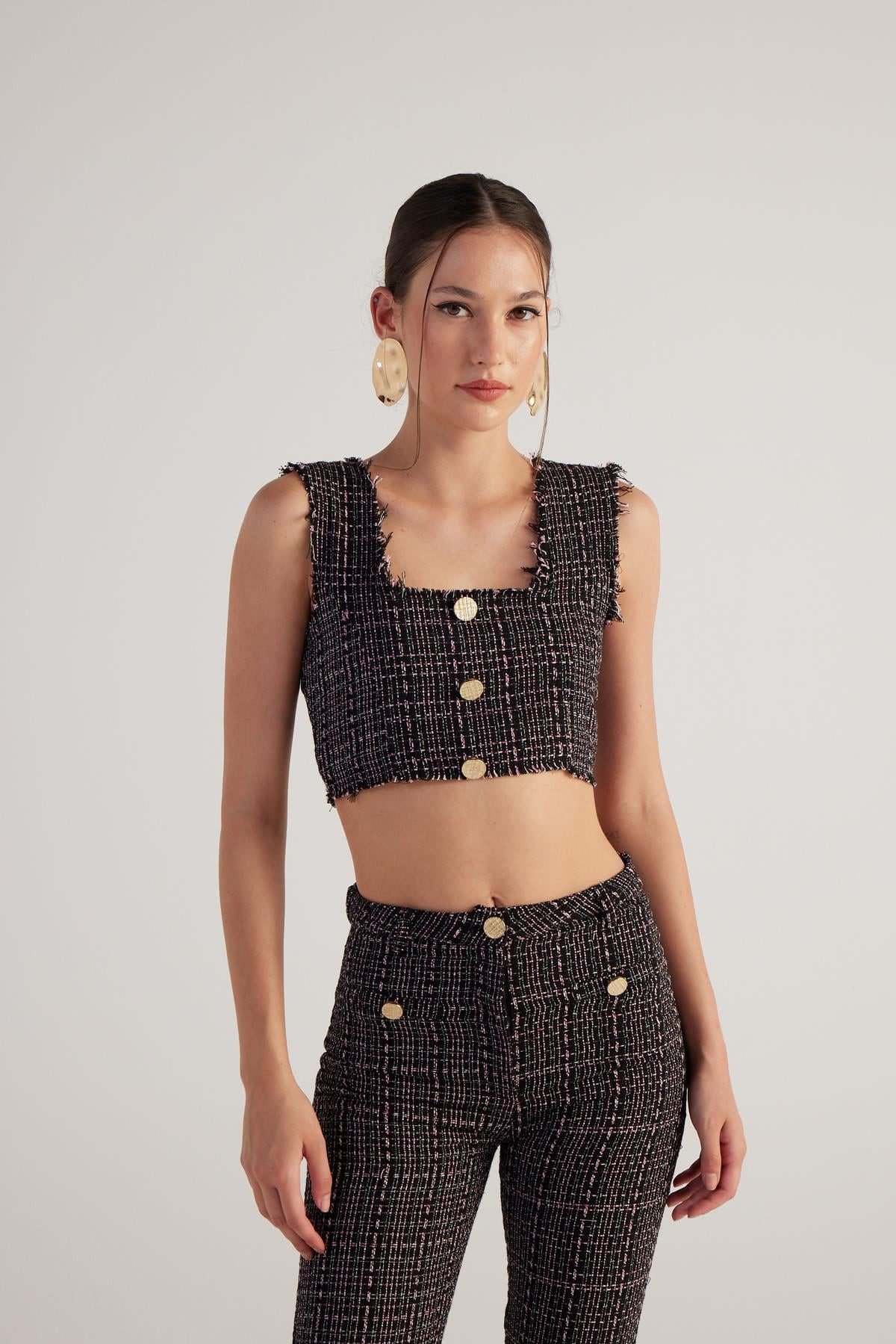 HOLLY LOLLY Blusenbody Tweed Cropped Top