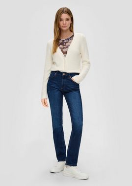 QS Stoffhose Jeans Catie / Slim Fit / High Rise / Straight Leg Waschung, Destroyes, Kontrastnähte, Label-Patch