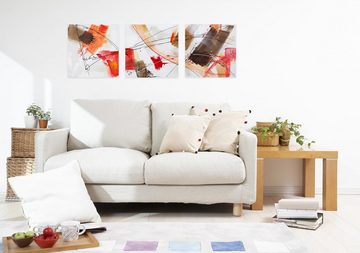 KUNSTLOFT Gemälde Triple in Red 150x50 cm, Leinwandbild 100% HANDGEMALT Wandbild Wohnzimmer