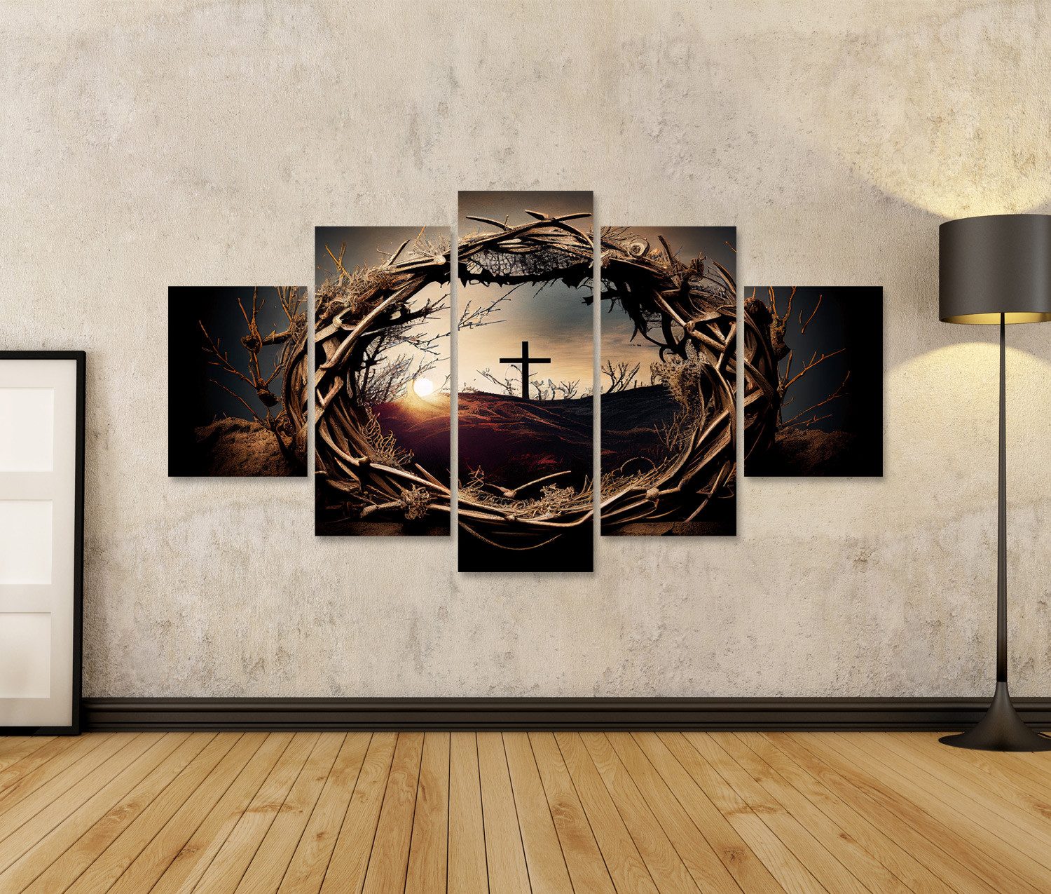 islandburner Leinwandbild Ilustration Dornenkrone Kreuz Symbol Christentum Jesus Chris Bilder