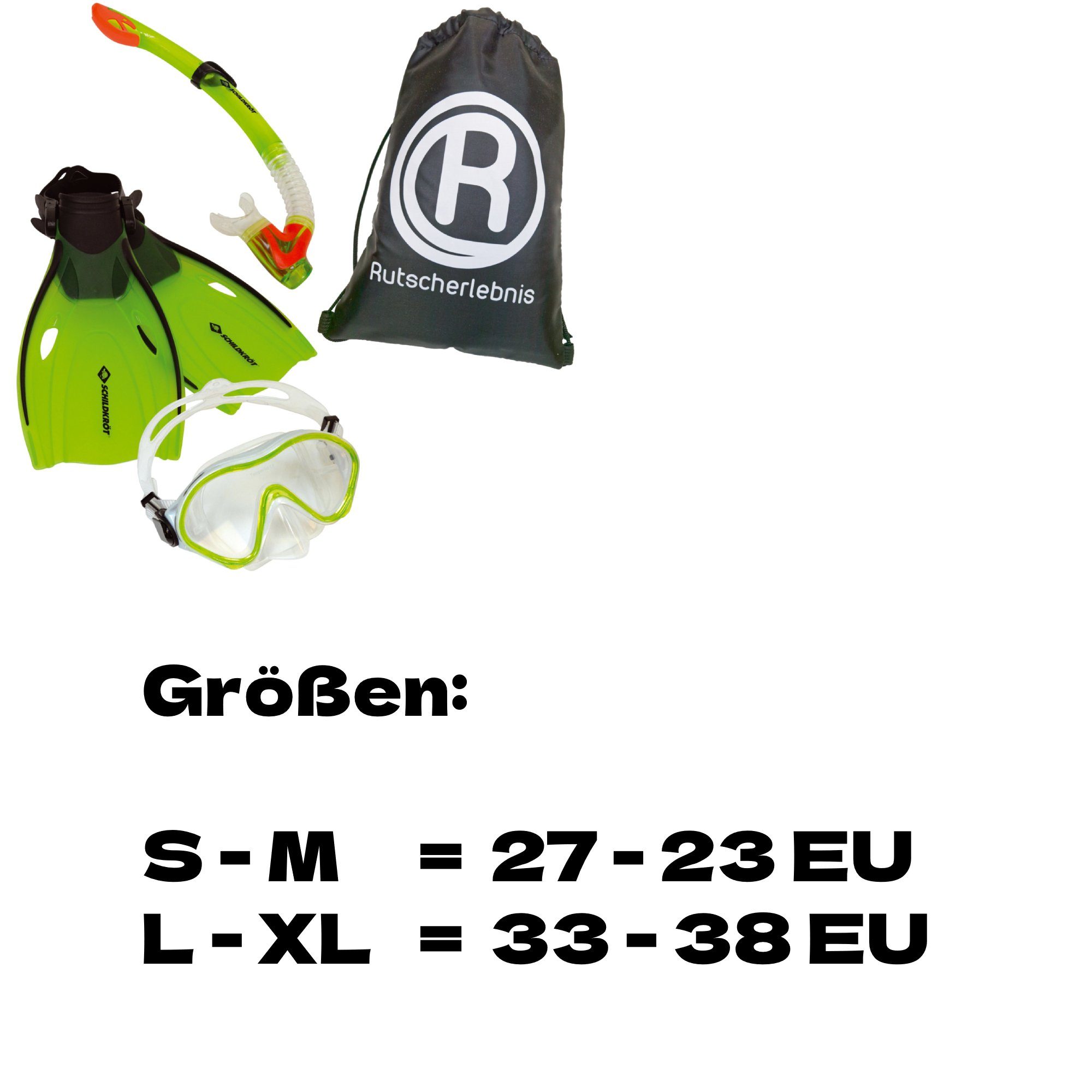 Rutscherlebnis Schnorchel Schildkröt Bermuda Schnorchelset L/XL (33-38 EU) und Kühlbeutel