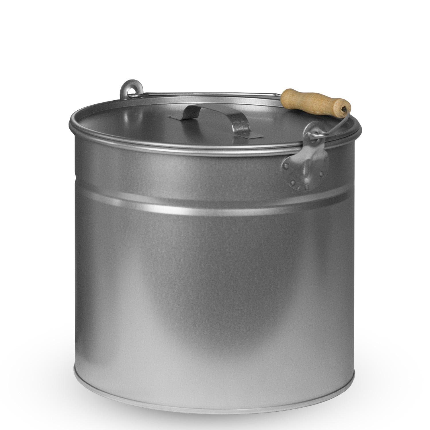 Landshop24 Mülleimer Eimer Metall verzinkt Ascheeimer 15 Liter (Größe 2), Stahlblech verzinkt mit Deckel