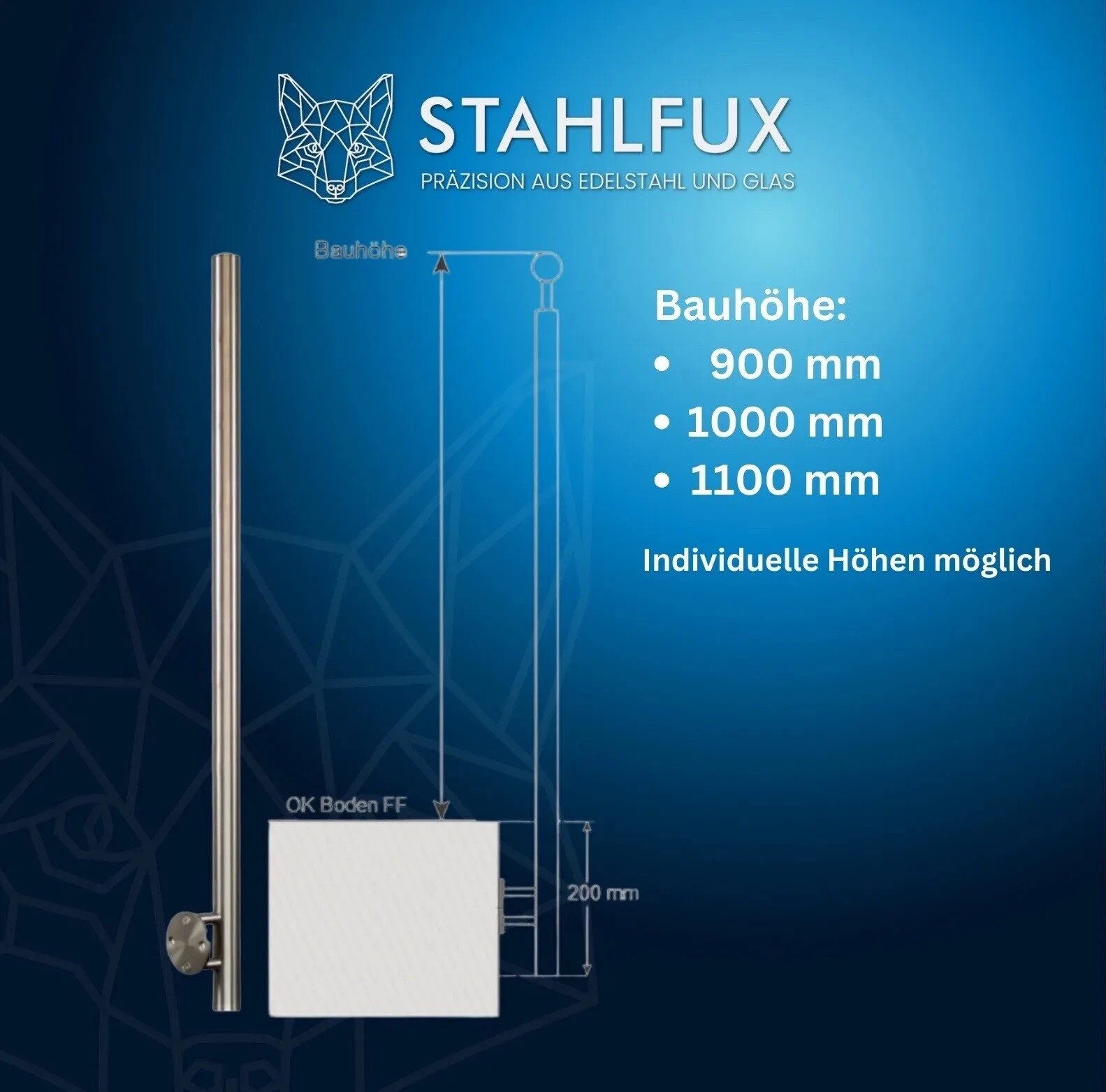 StahlFux Zaunpfosten Edelstahl-Geländerpfosten V2A für Wangenmontage, (Spar-Set, 1-St., Seitenmontage), CNC-Fließbohrverfahren, DIN-konforme Gewinde und saubere Schweißnähte