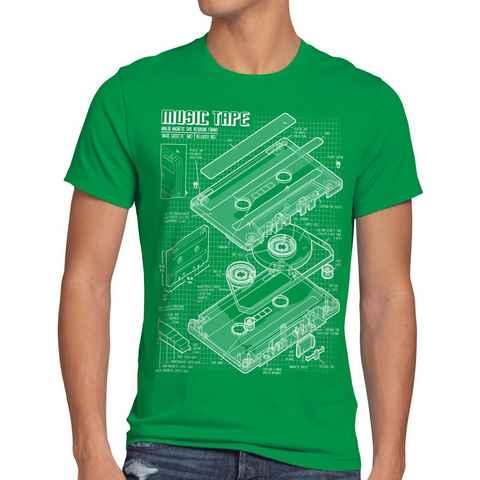 style3 Print-Shirt Herren T-Shirt TAPE Kassette disko MC DJ retro musik turntable ndw analog disco
