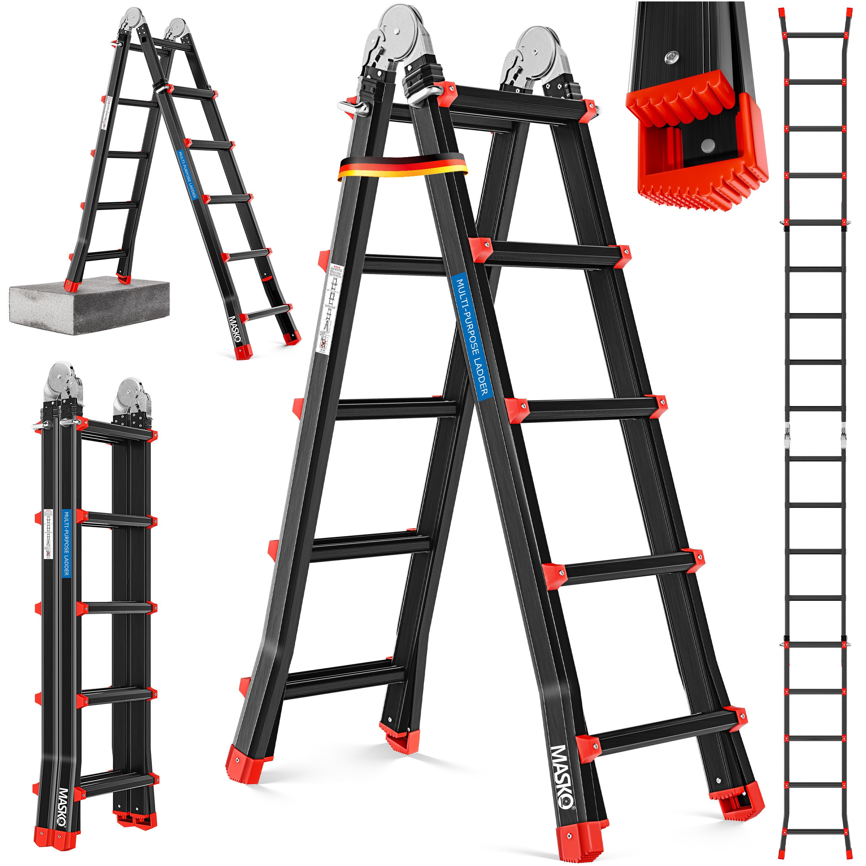 MASKO Vielzweckleiter Aluminium 6in1 Mehrzweckleiter – 20 Sprossen - 520 cm günstig online kaufen