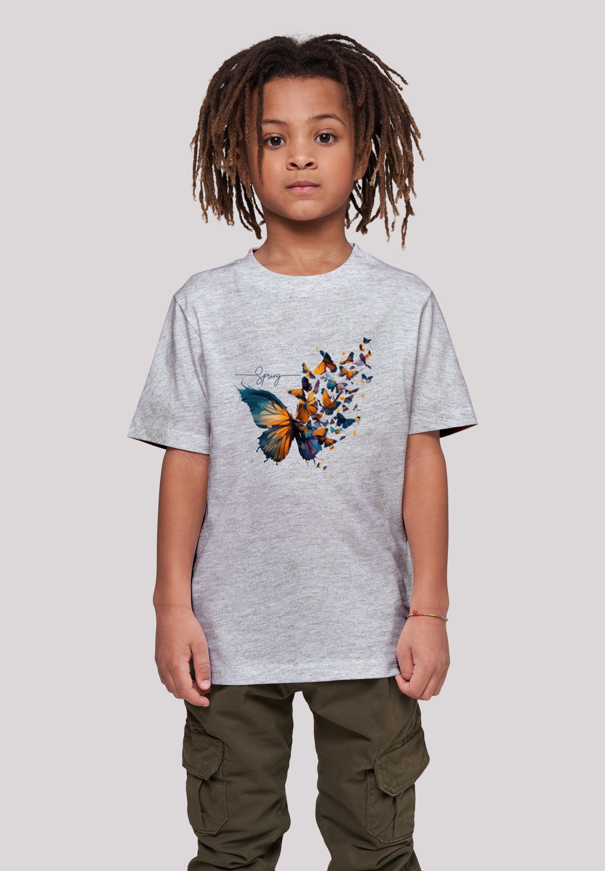 F4NT4STIC T-Shirt Schmetterling Frühling Tee Unisex Print heather grey