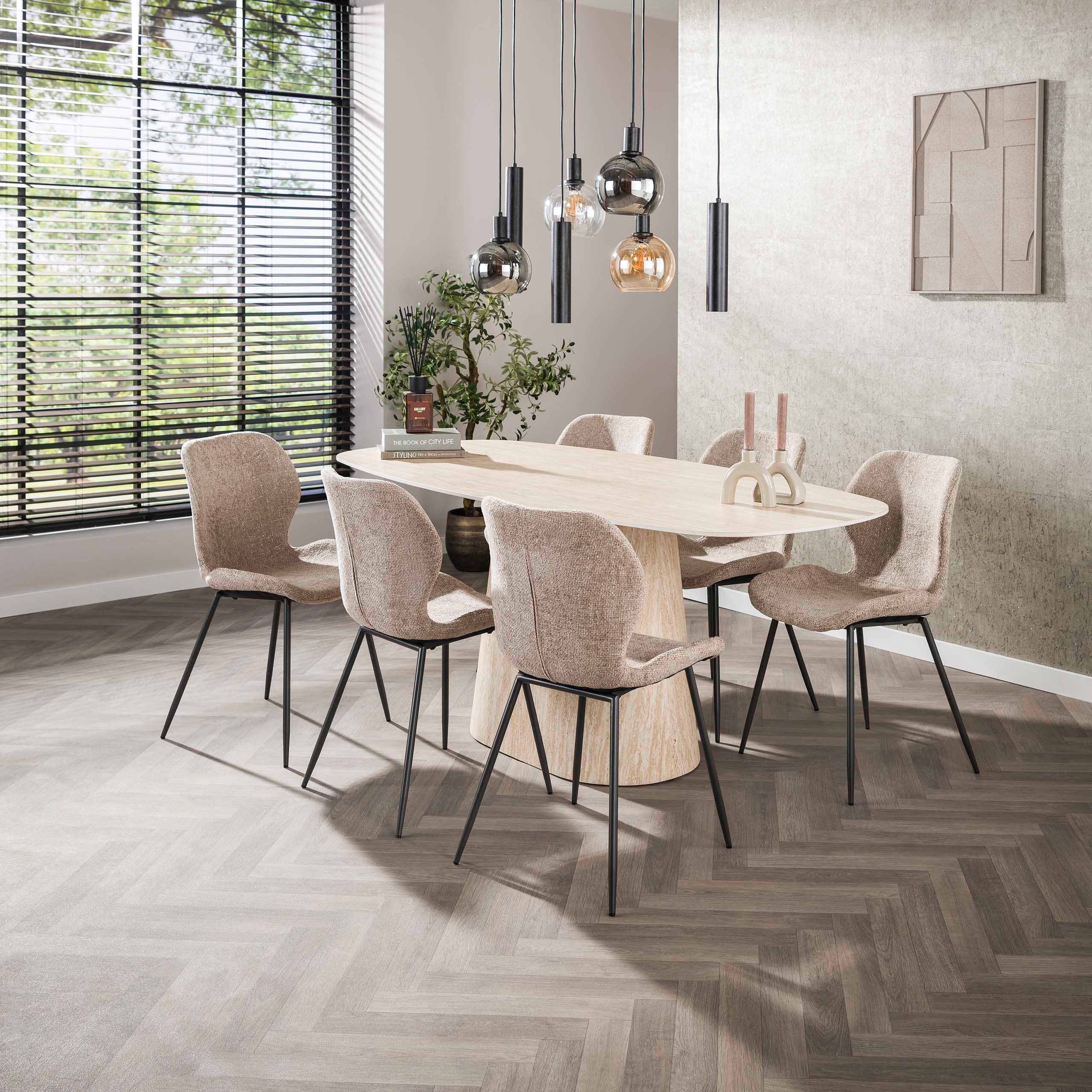 alesvelt Esstisch CENTRO TRAVERTINO Dänisch-Ovaler Keramiktisch im Monolith-Design (1-Tisch), 180x90x76 cm Keramik, Travertin-Design
