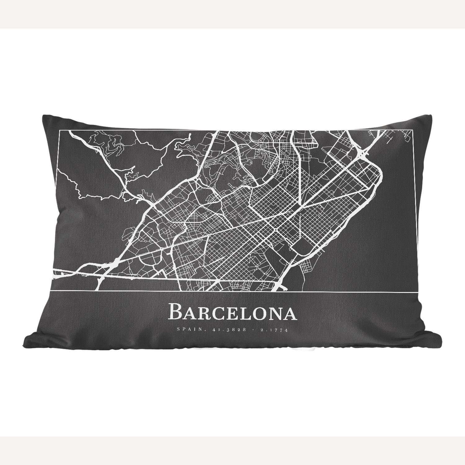 MuchoWow Dekokissen Stadtplan - Barcelona - Karte, Wohzimmer Dekoration, Zierkissen, Dekokissen mit Füllung, Schlafzimmer