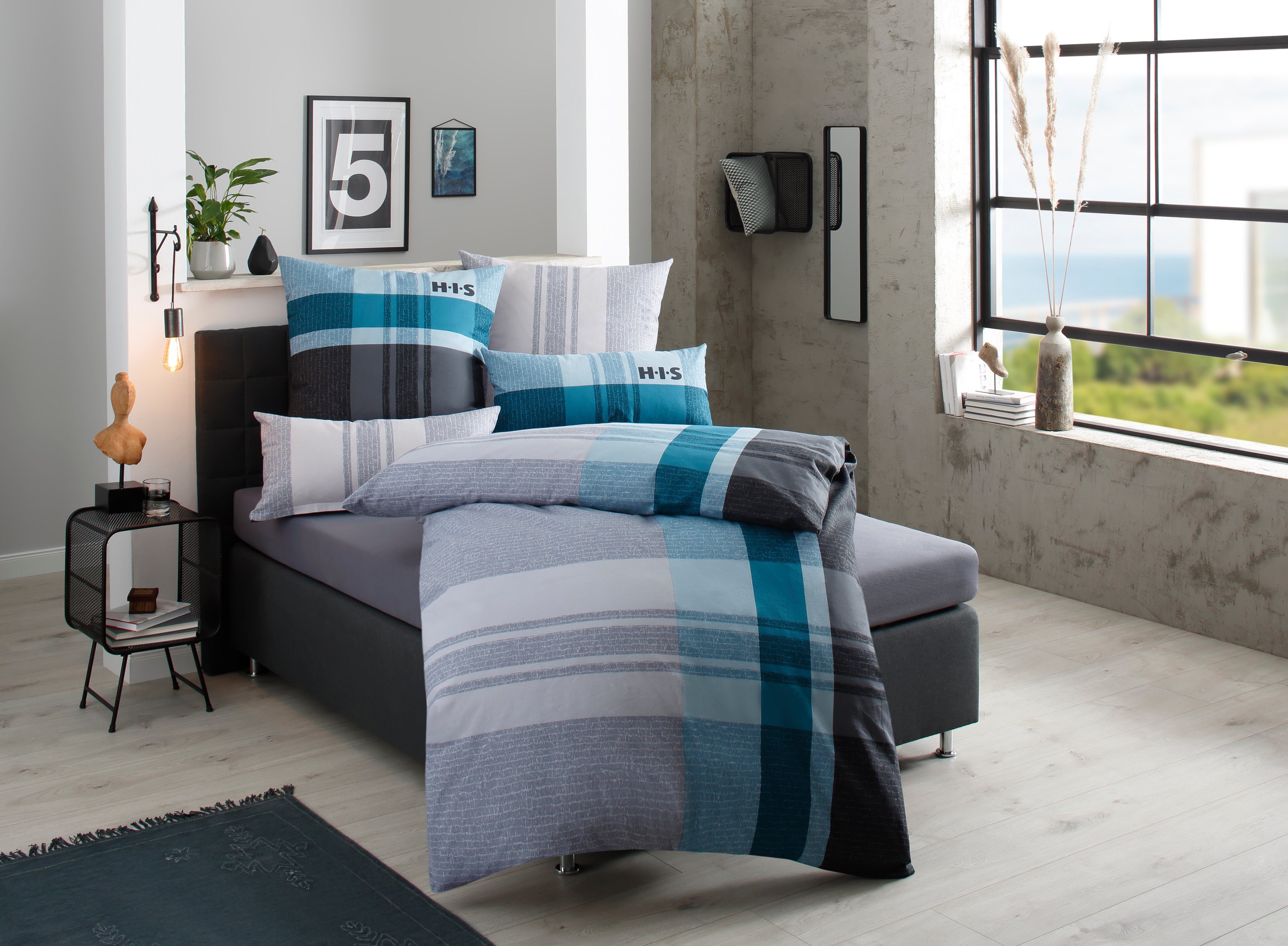 H.I.S Постельное белье Pascal in 135x200 oder 155x220 cm, Biber, 2 teilig, karierte Постельное белье aus Baumwolle, mit Reißverschluss