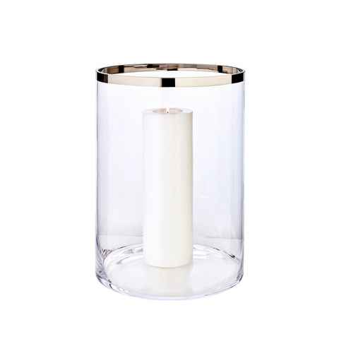 EDZARD Windlicht Molly, Höhe 39 cm, Ø 29 cm, aus Kristallglas mit Platinrand, Kerzenhalter für Stumpenkerzen