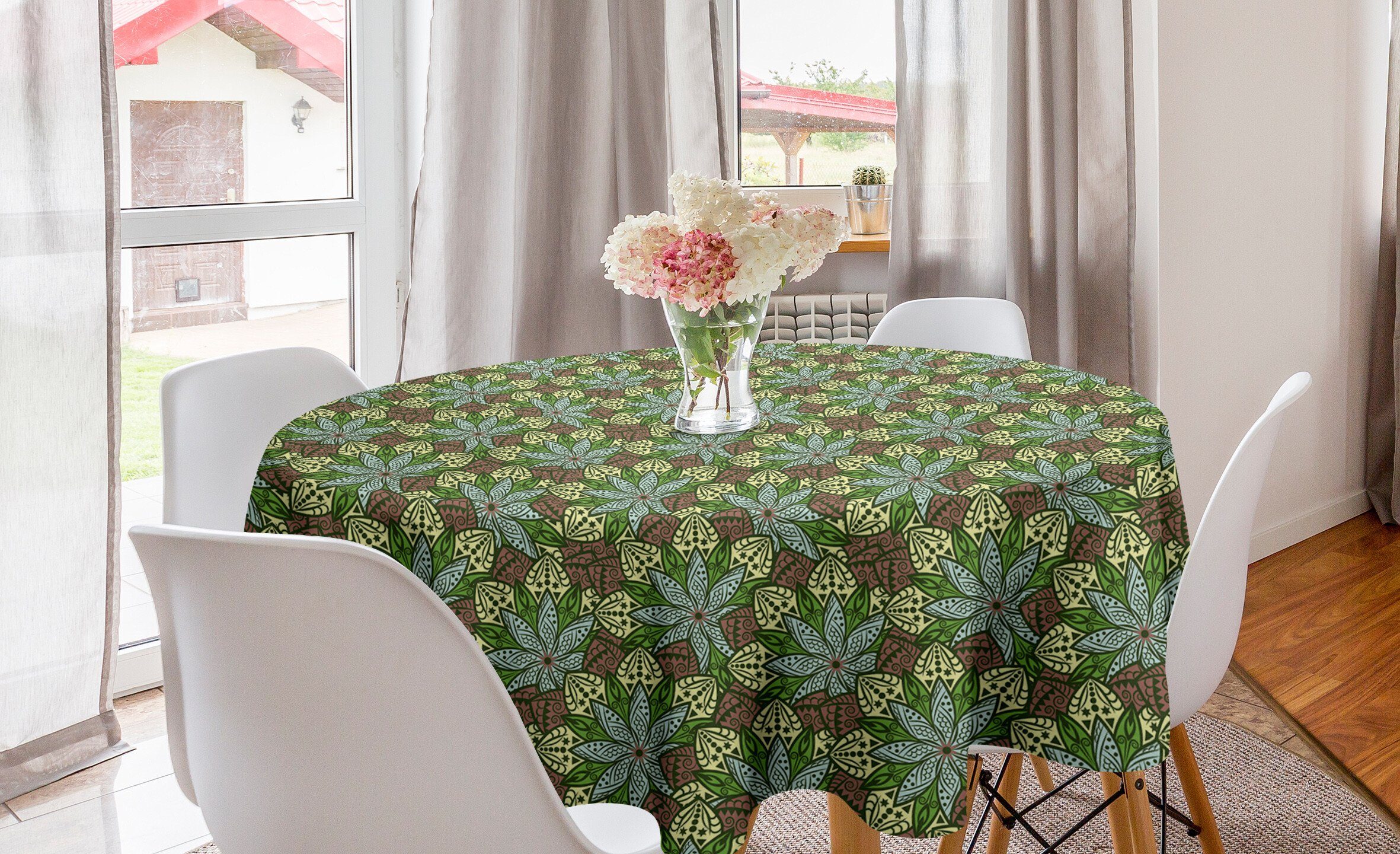 Abakuhaus Tischdecke Kreis Tischdecke Abdeckung für Esszimmer Küche Dekoration, Blumen Mandala-Muster
