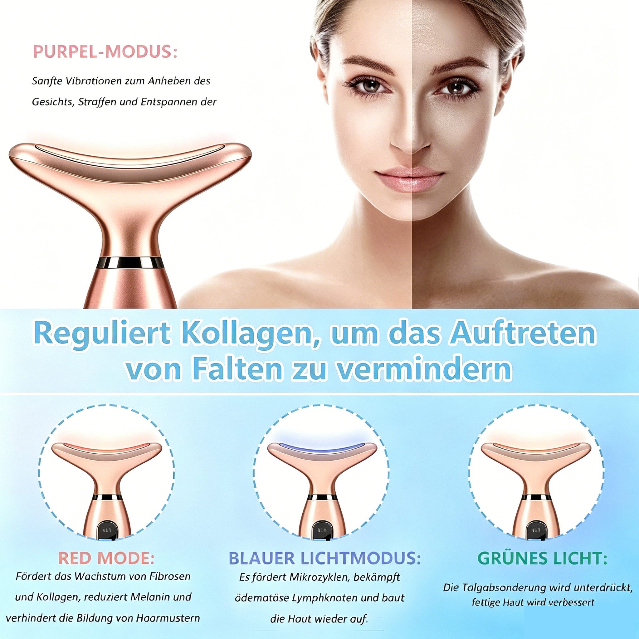 Luckice Gesichtsmassagegerät Gesicht Massagegerät 4-in-1 mit Wärmefunktion 45°C,Halsmassagegerät, Gua Sha Gesichtsmassageroller gegen Doppelkinn, Gesichts- und  – Bild 2 von 5