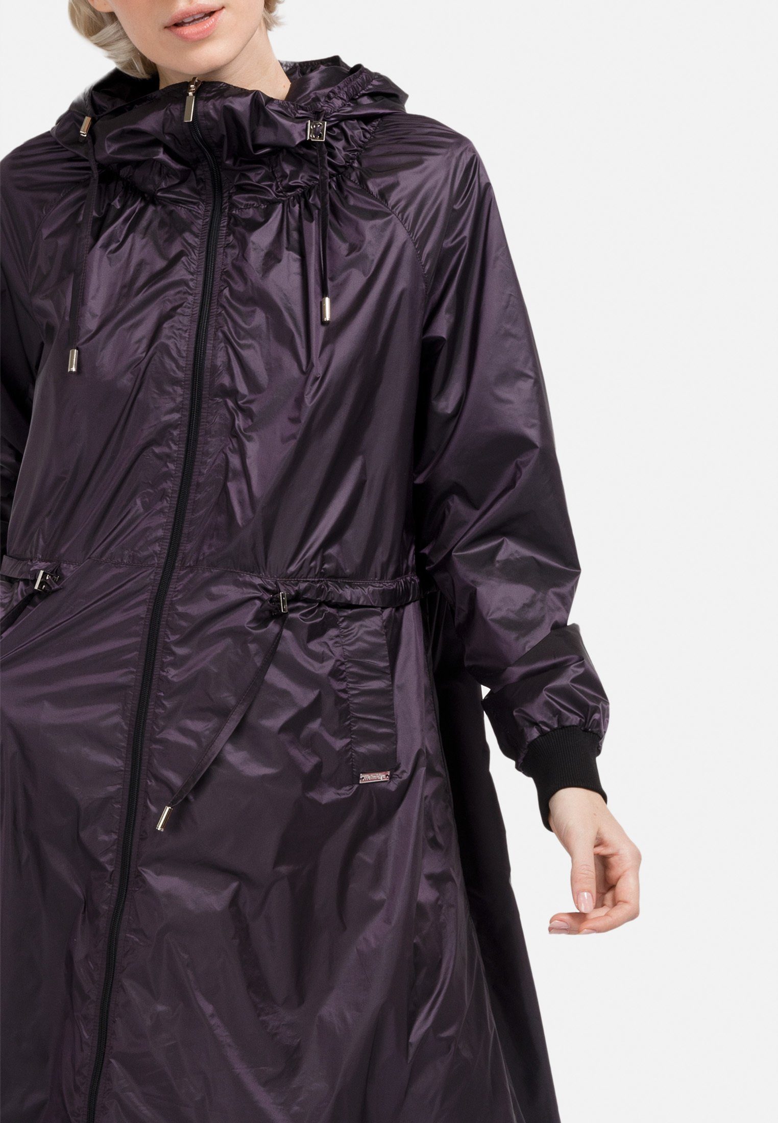 HELMIDGE Trenchcoat Langmantel lila Metallic-Optik in