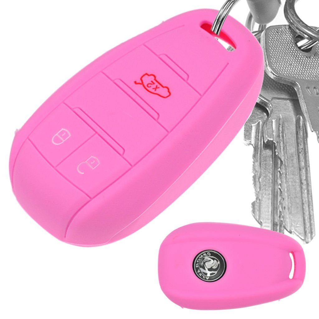 mt-key Schlüsseltasche Autoschlüssel Softcase Silikon Schutzhülle Rosa, für ALFA Romeo Giulia Stelvio Giulietta 3 Tasten KEYLESS SMARTKEY