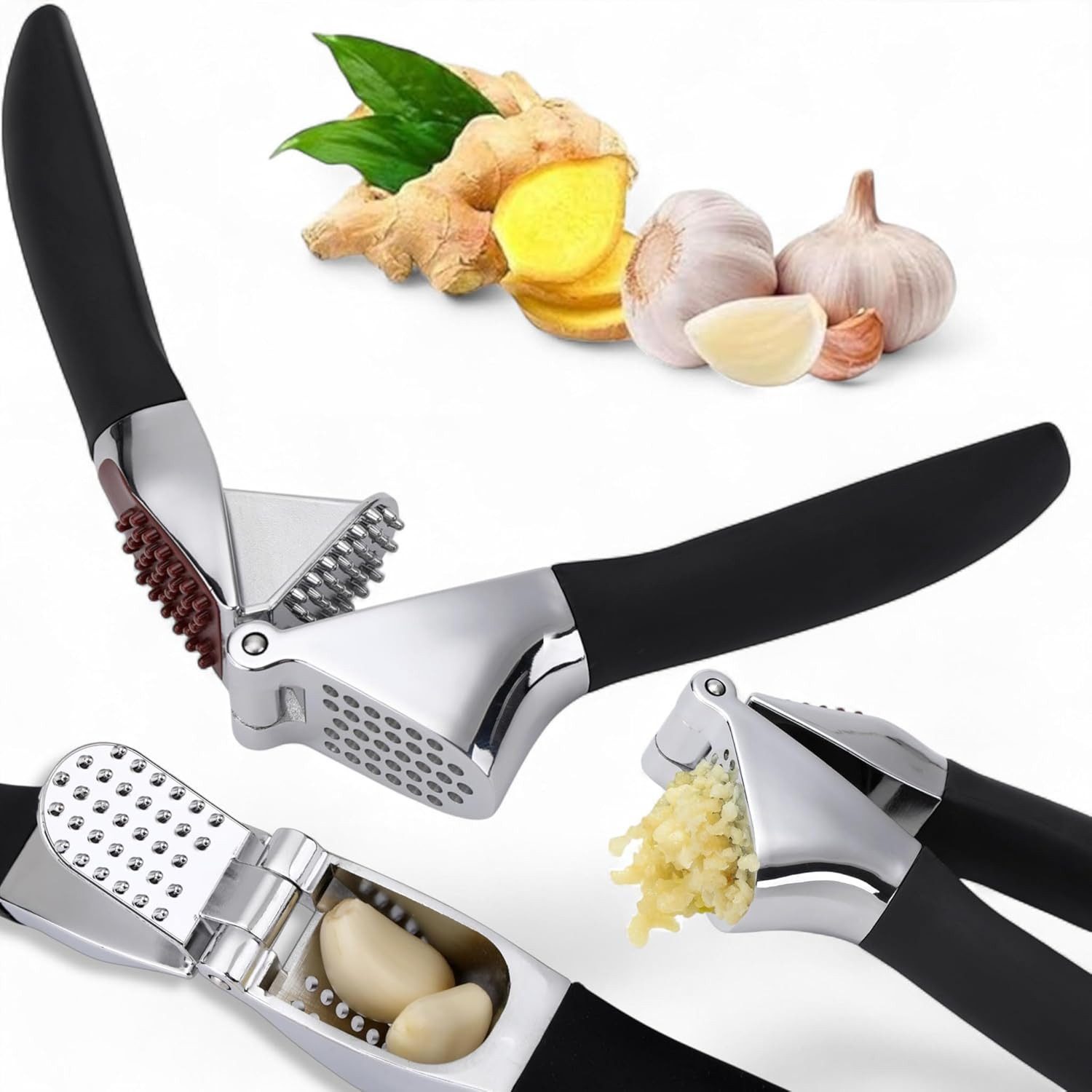 FELIXLEO Knoblauchpresse Knoblauchpresse Edelstahl Mit Rutschfestem Griff Für Knoblauch Ingwer (1 St)